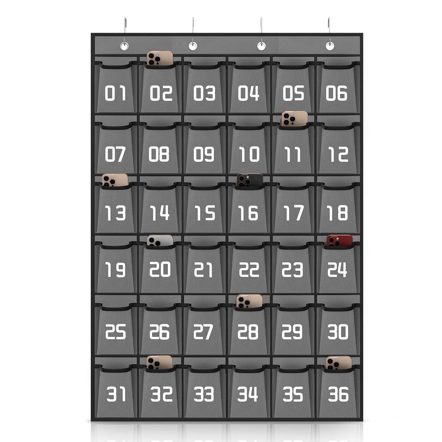 Loghot Classroom Accessories Closet Pocket Chart for Cell Phones Holder Wall Door Hanging Organizer (36 Pockets Gray)