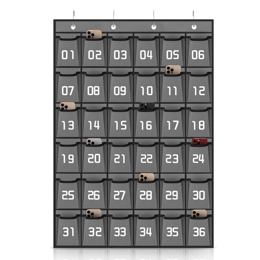 Loghot Classroom Accessories Closet Pocket Chart for Cell Phones Holder Wall Door Hanging Organizer (36 Pockets Gray)