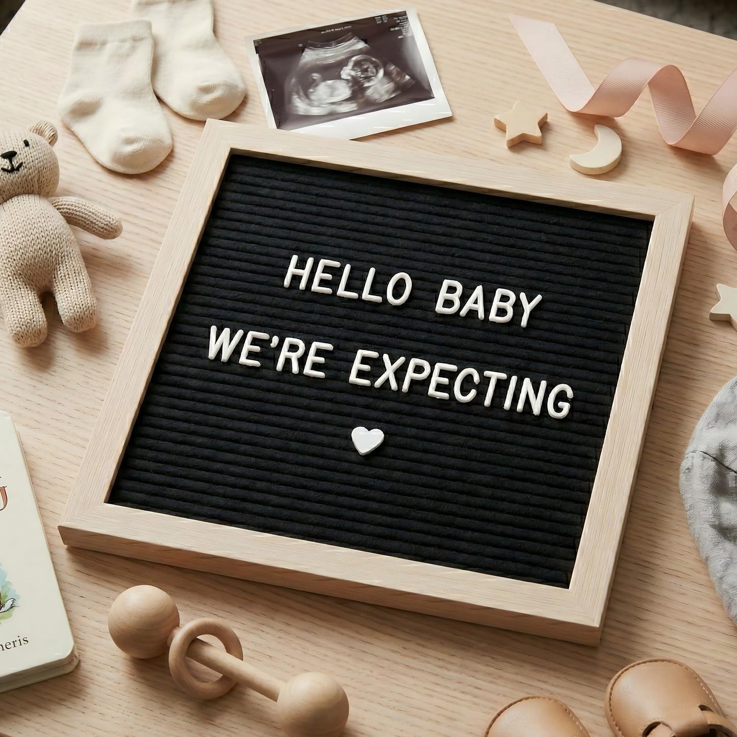 C CRYSTAL LEMON Black Felt Letter Board 10x10in, Baby Announcement Sign & Pregnancy Announcement Board, 336 Pre-Cut Letters, Wooden Frame, Felt Letter Board for Milestone Photos, Wall Mount or Stand