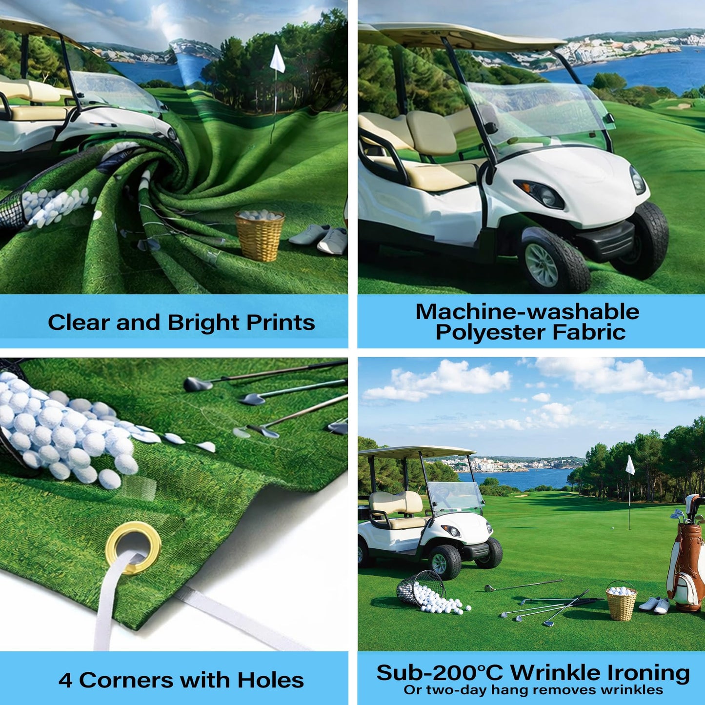 Golf Course Backdrop for Photography - 7x5 ft Golf Sport Holiday Vacation Retirement Backdrop Photo Props Green Grass Blue Sky Lawn Flag Lake Outdoor Sports Backgrounds