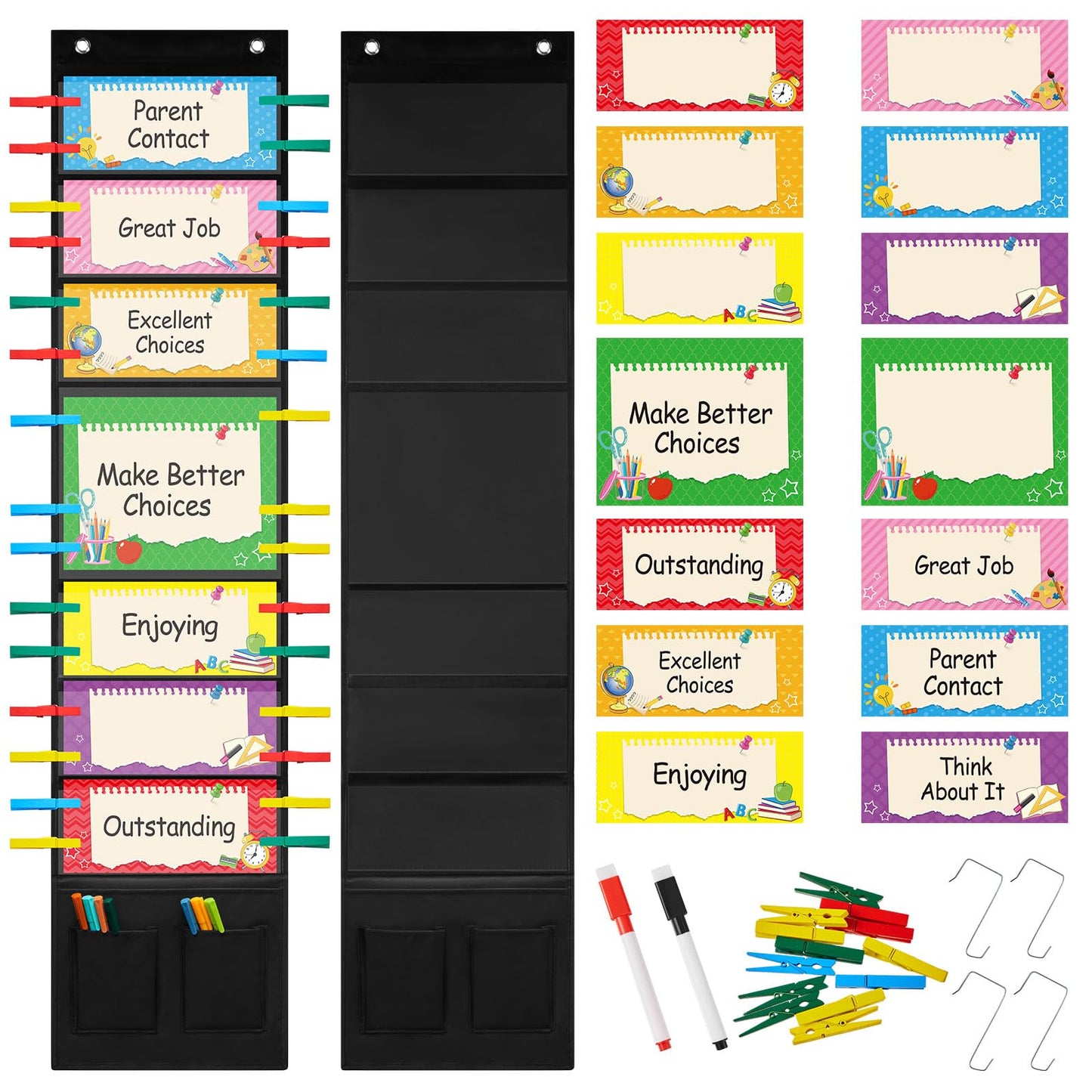 2 Sets Student Behavior Clip Chart for Classroom Management Track Reward Incentive Behavior Pocket Chart Bulletin Board Teacher Supplies Good for School Kindergarten