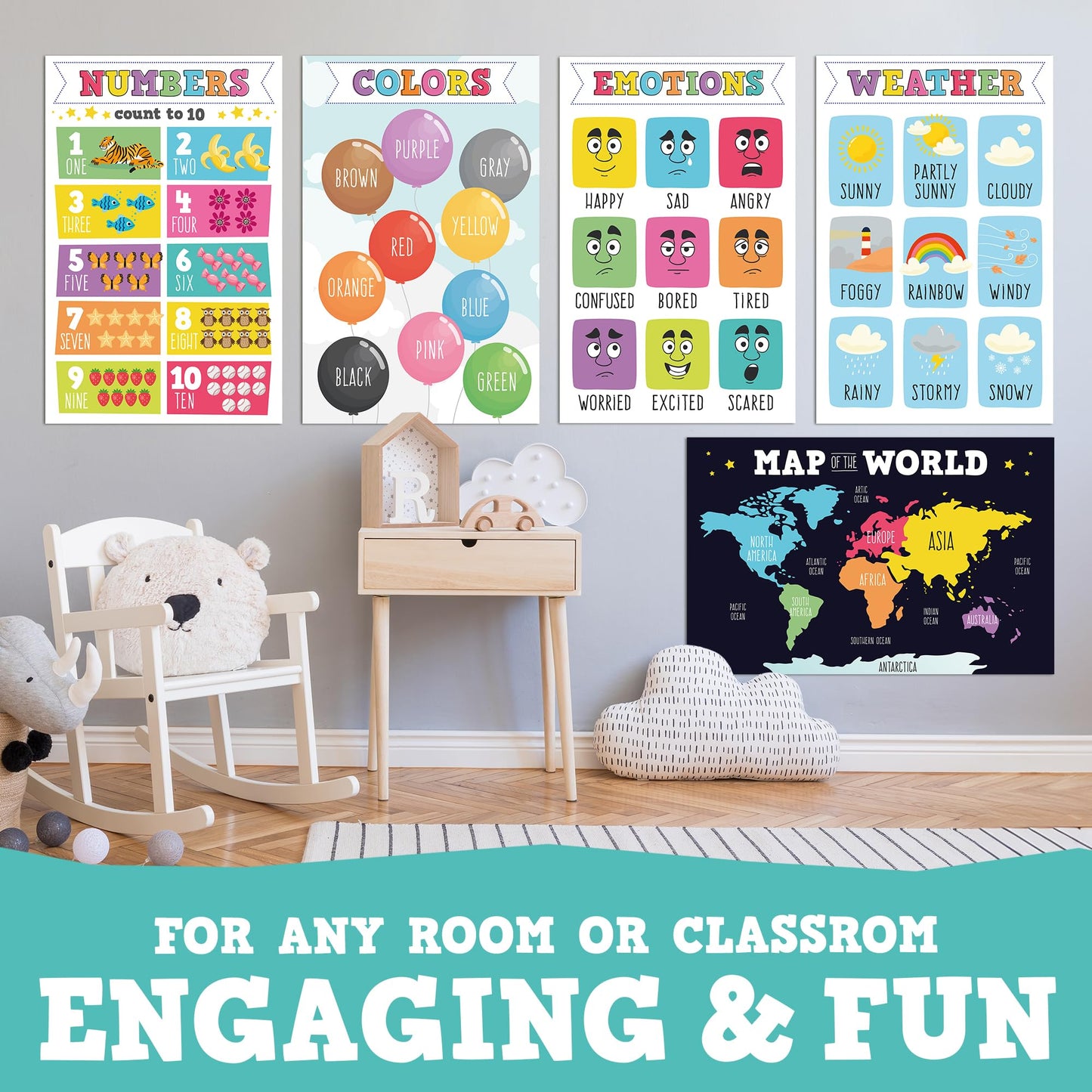16 Laminated Educational Writing Posters for Kids (English & Spanish) - Double-Sided Learning Charts, 32 Total Designs, Classroom & Homeschool Supplies