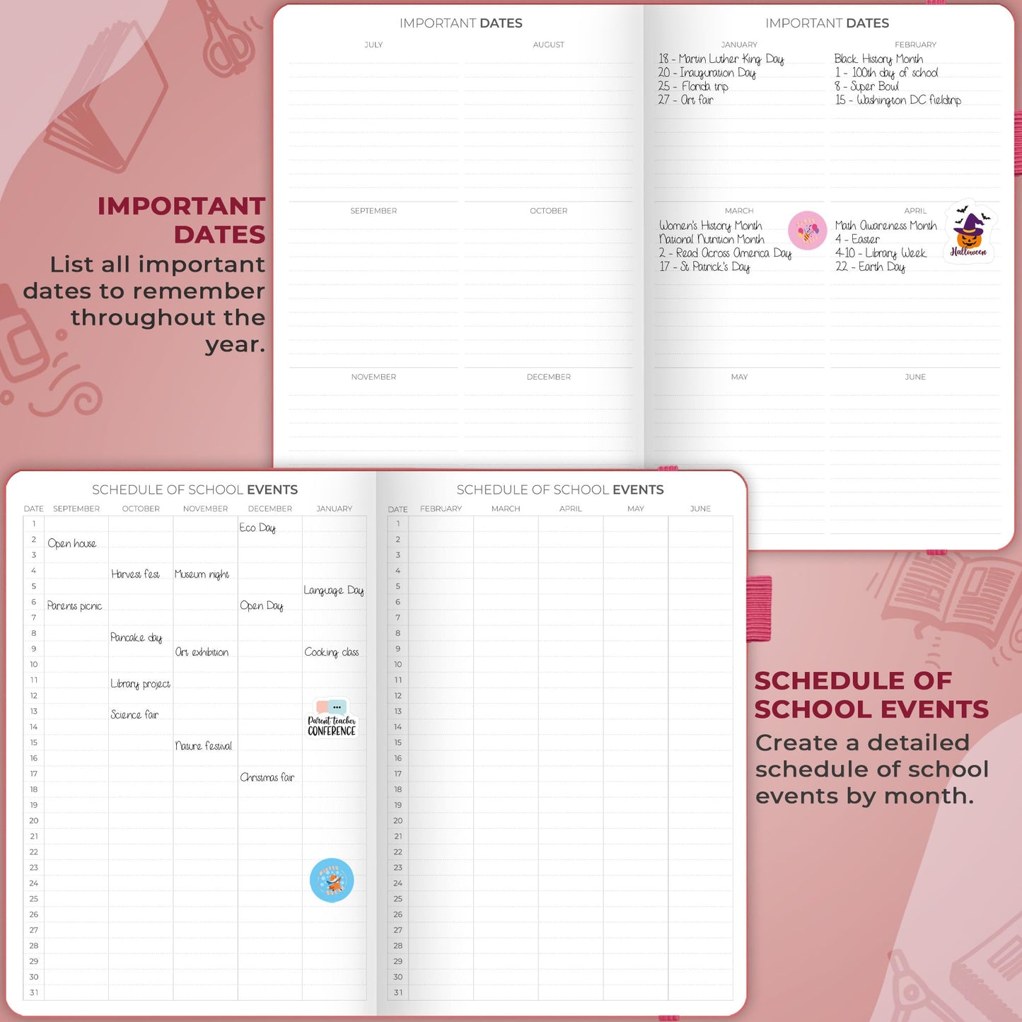 Clever Fox Teacher Planner – School Year Planner with Calendars & Lesson Plans – Teacher Plan Book for Classroom & Homeschool Organization - Undated, 7x10″, Hardcover (Fuchsia)