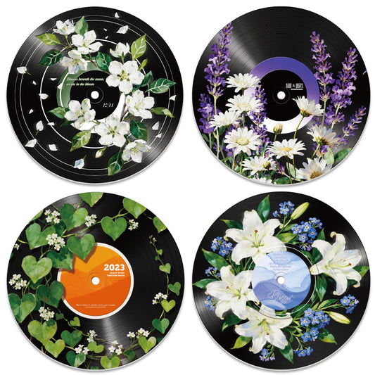 DOODLREAM 4PCS Flower Leaf Vinyl Record Wall Decor 12" Hippy Floral Wall Art Posters for Room Aesthetic, Botanical Retro Record Decor for Music Party Studio Living Room DIY Craft Project