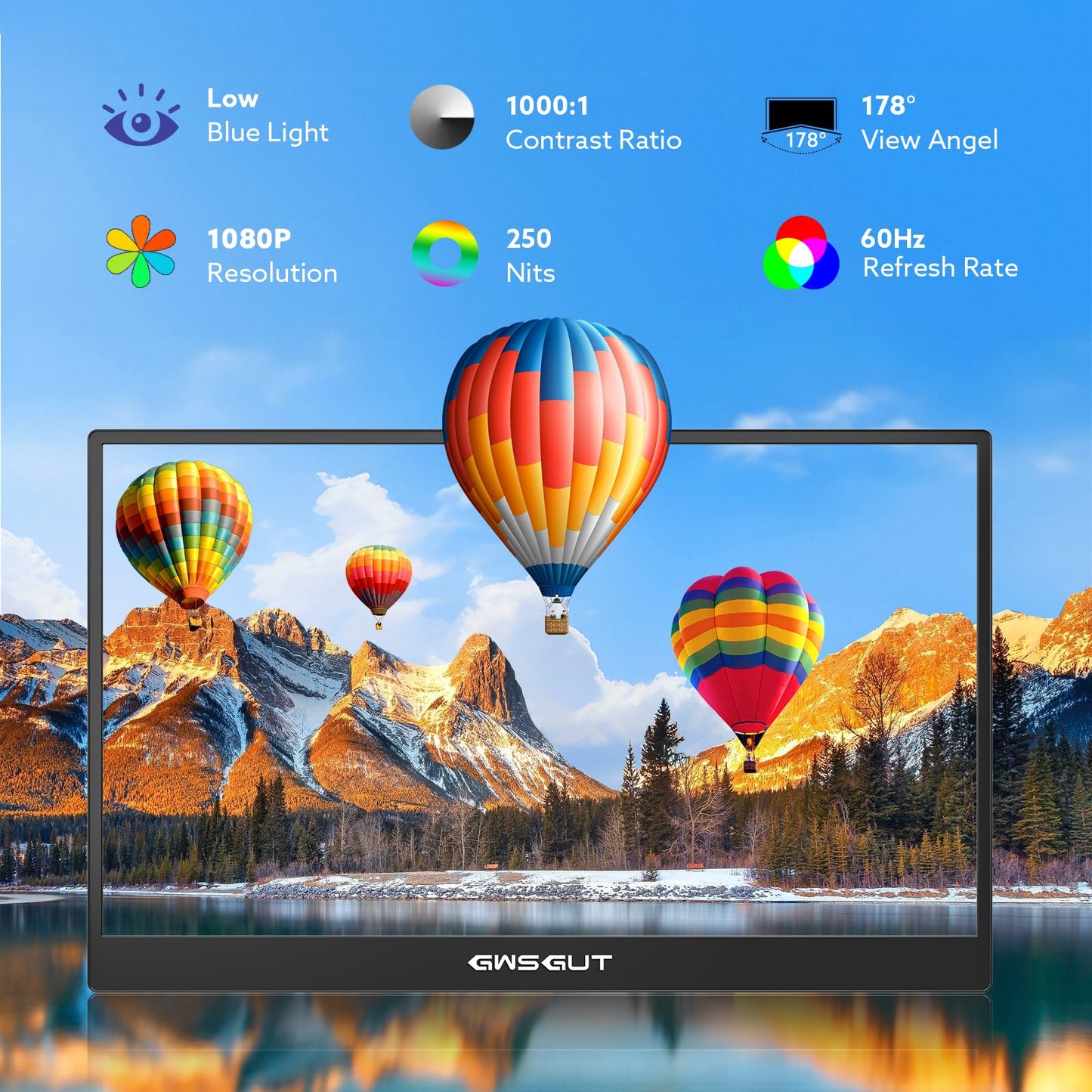 GWSGUT Portable Monitor Touchscreen 15.6'' FHD 1080P USB-C HDMI Ultra-Slim Gaming Display, Built-in Stand Speakers HDR IPS,for Laptop PC Mac Phone PS4/5 Travel Monitors (1080p Touchscreen, 15.6")