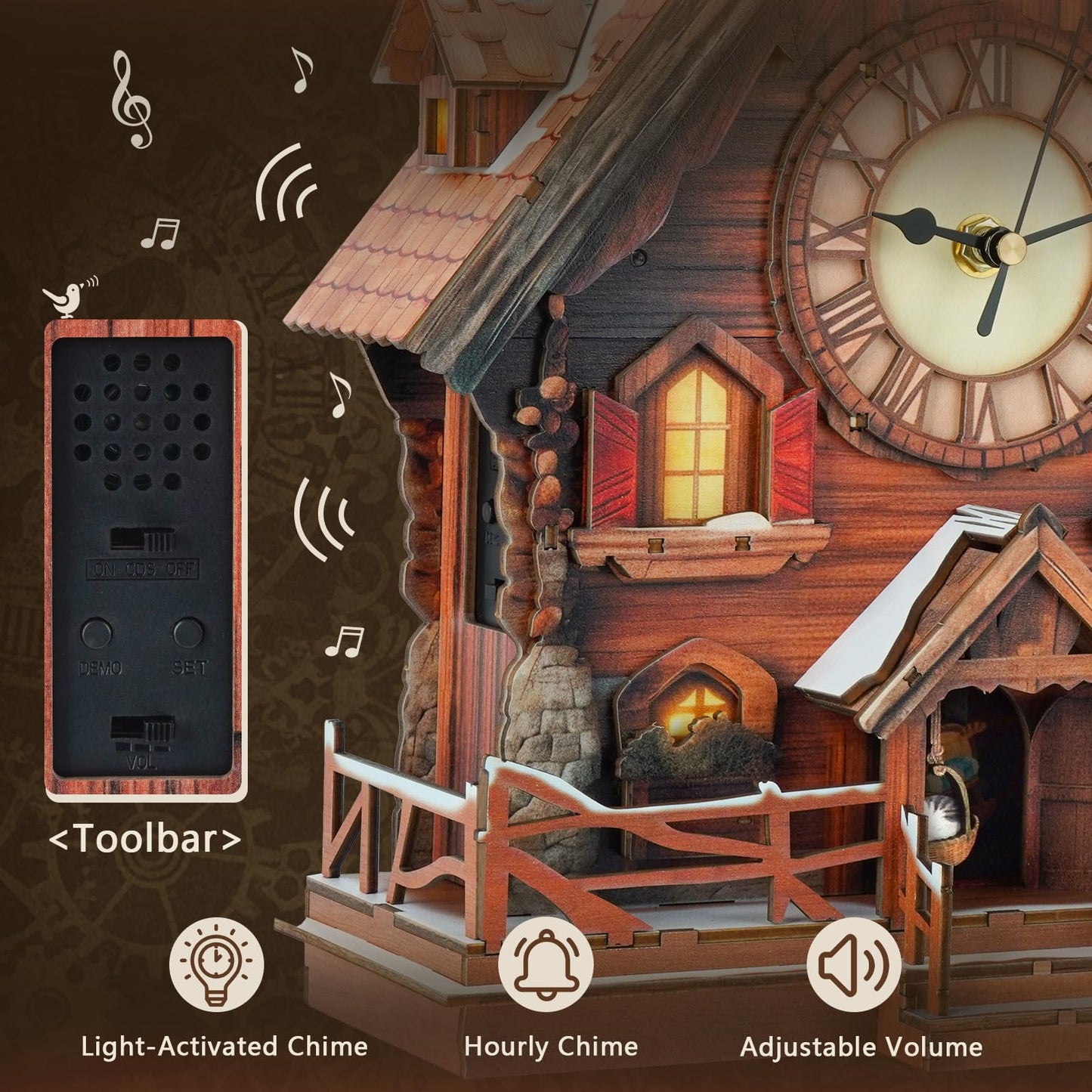 3D Puzzle for Adults Clock,Swiss Chalet Cuckoo Clock Model Kit-Mechanical DIY Pendulum Clock with Roman Numerals-Desk Home Office Decor Personalized Gifts for DIY Lover