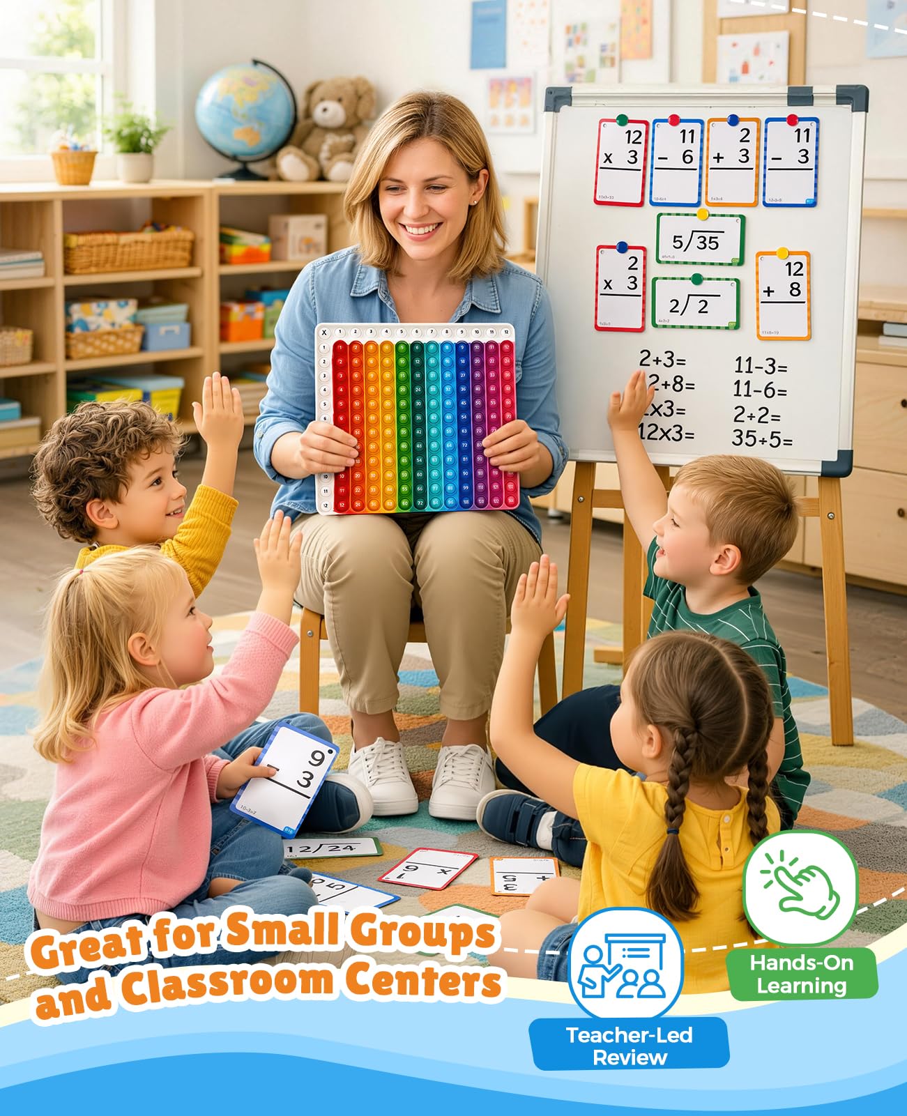 JoyCat Math Flash Cards and Chart for Kids Ages 4-8, 288 Double-Sided Flash Cards for Addition, Subtraction, Multiplication & Division, Interactive Math Learning Tool for Homeschool and Classroom