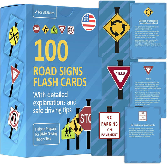 Road Signs Flash Cards with Detailed Explanations and Safe Driving Tips - Stocking Stuffers for Teens, Teen Boy Gifts, Gifts for Teen Boys, Teenage Boy Gift - Educational Gift