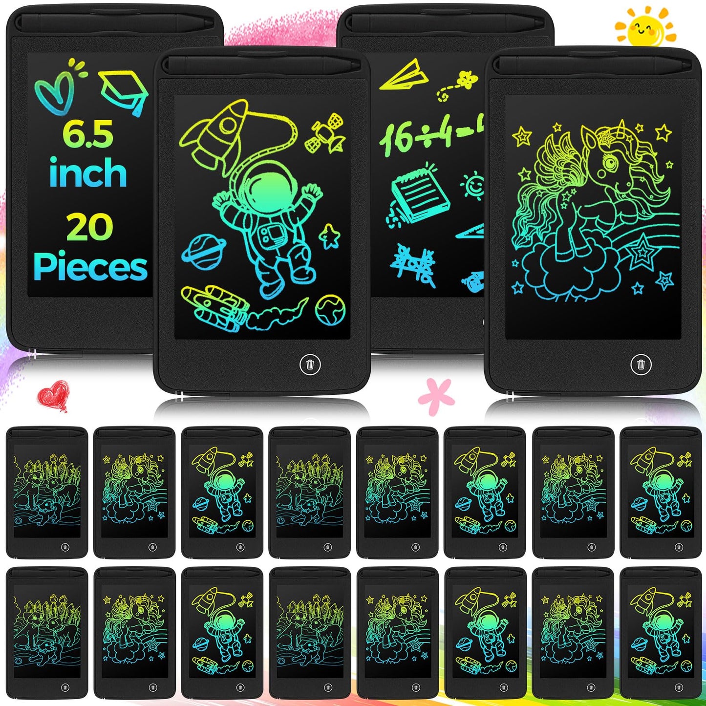 Zhehao 20 Pcs LCD Writing Tablet for Kids 6.5 Inch Colorful Doodle Board LCD Writing Board Kids Portable Electronic Drawing Board Erasable Drawing Pad Reusable Writing Pad for Kid (Black)