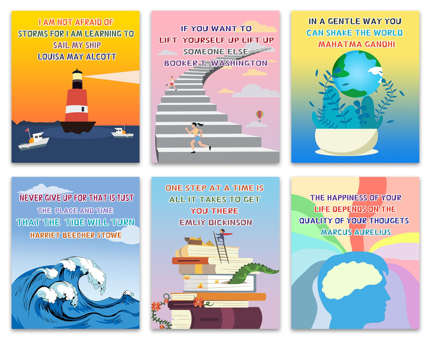 KDMAZH 6pc Set Inspirational and Motivational Classroom Posters， Language educational poster， Positive Posters， for Middle and High School Classroom Decorations ，8×10Inch，Unframed