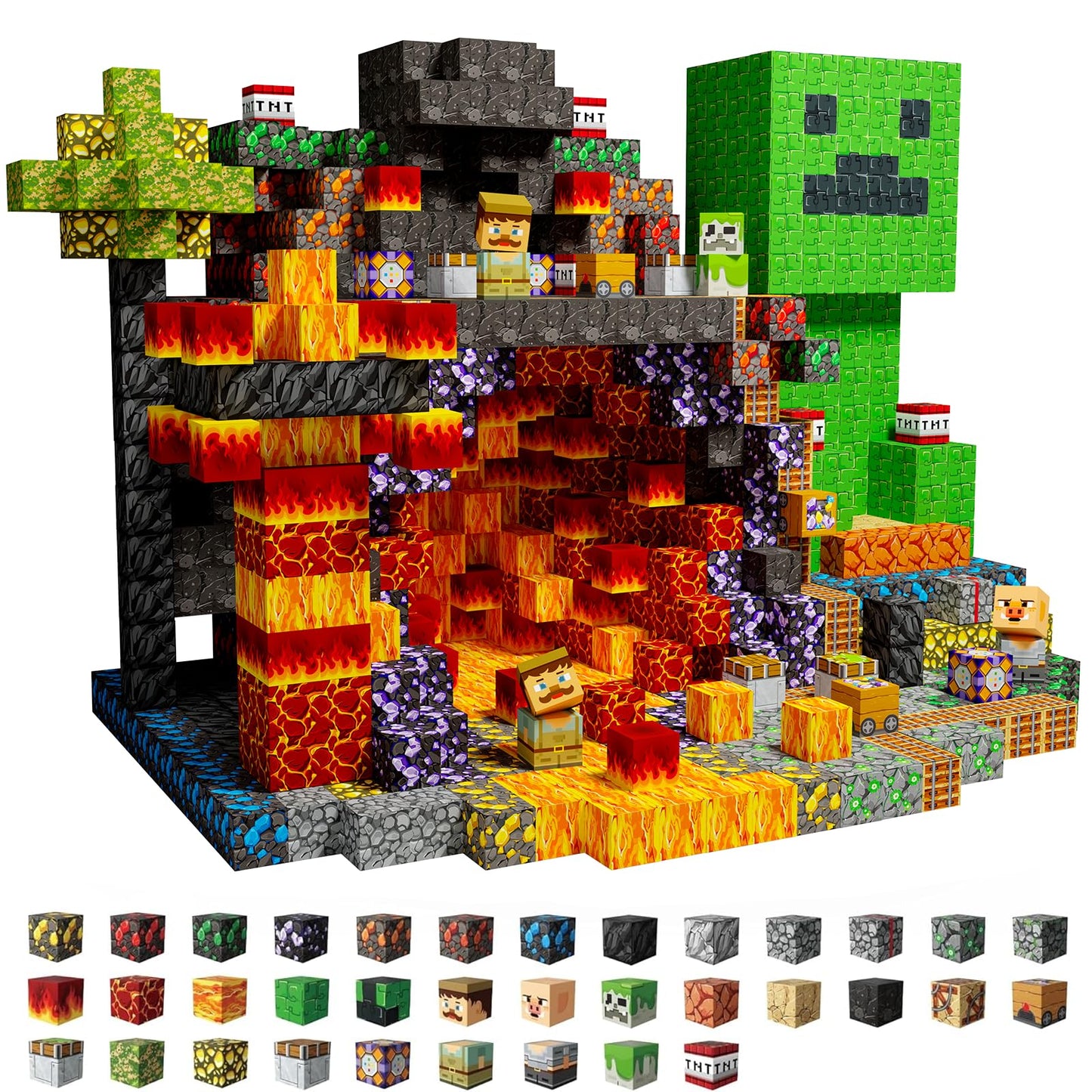 Lukoca 200PCS 0.8inch Magnetic Building Blocks STEM Toy for Kids 3+ Toddler Educational Construction Gift for Boys & Girls (Lava Cave-200pcs)