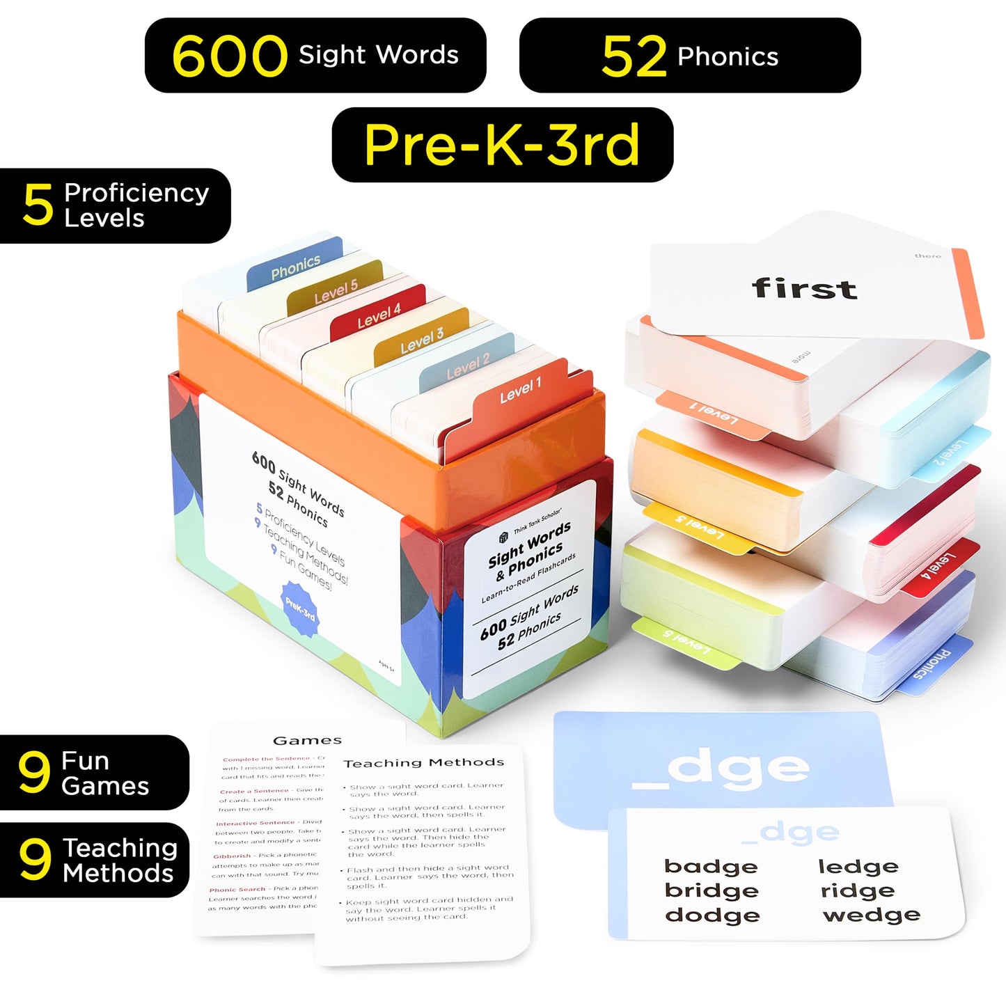Award-Winning Learn to Read Flash Cards – 652 Sight Words & Phonics for Preschool to 3rd Grade – CVC Words, Blends, Vowel Sounds, Dolch & Fry High Frequency Words + Games