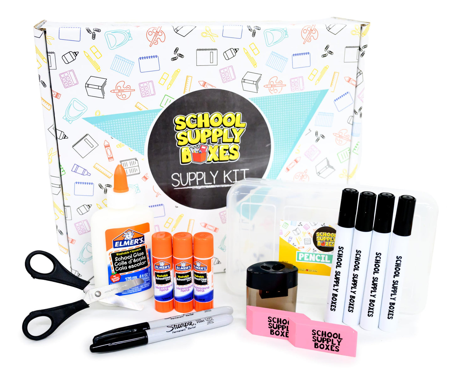 School Supply Boxes | Artistic Bundle (1 Box) | Back to School Essentials Kit for Students & Teachers | Includes Dry Erase Pocket Folders, Coloring Products, & Glue Products