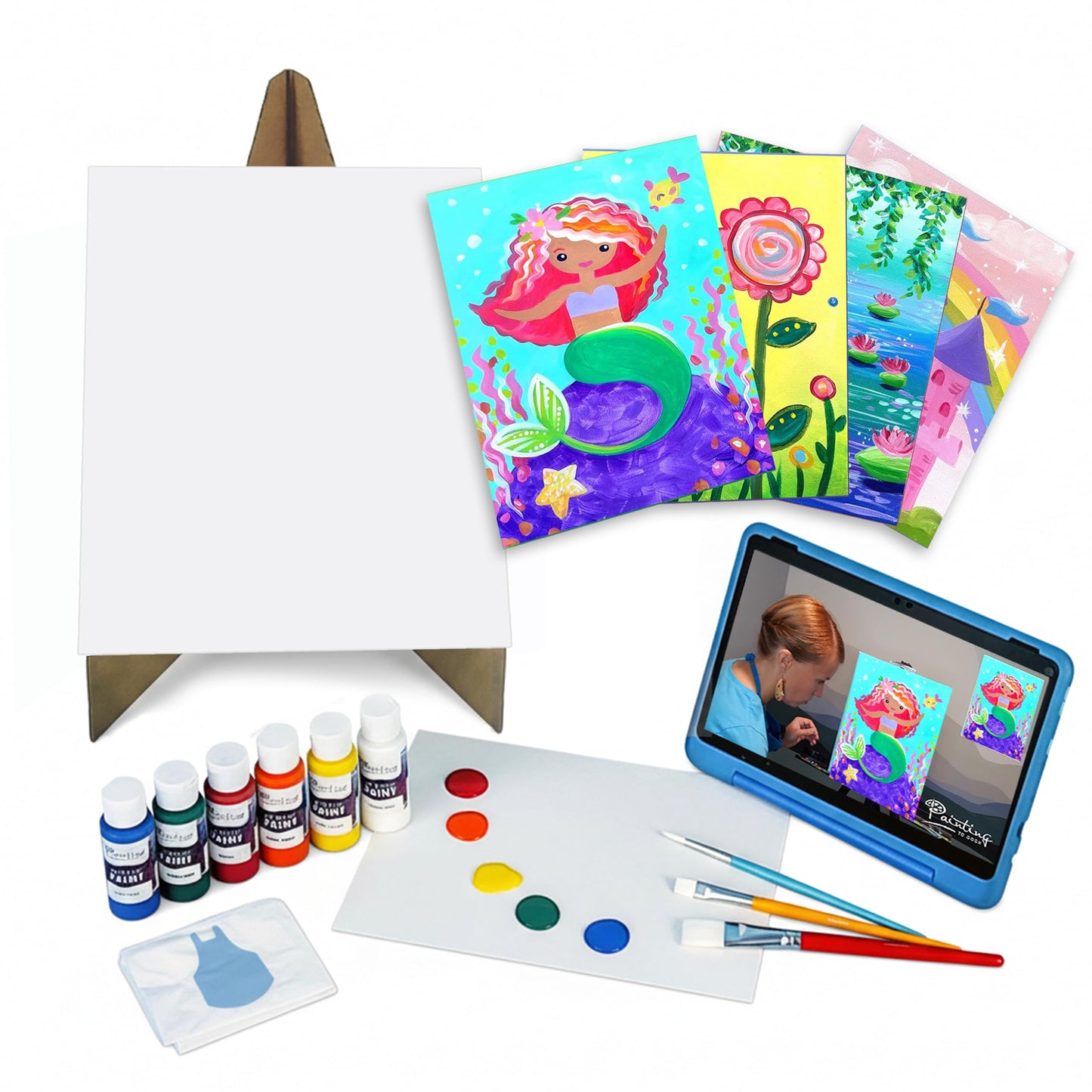 Painting to Gogh – 4-in-1 Kids Painting Kit – 4 Canvases, Set of 3 Brushes, Acrylic Paint, Easels, Palettes –Ages 6+