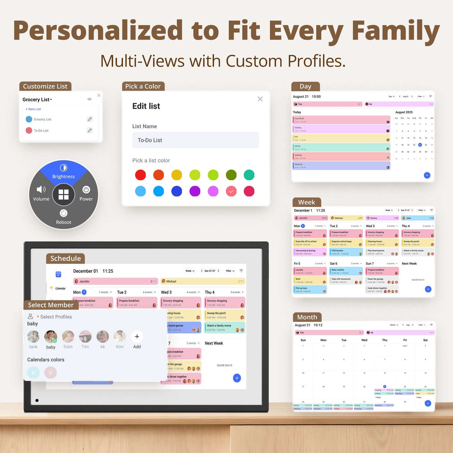 Digital Calendar Touch Screen 10 Inch, Electronic Calendar Chore Chart with 1080P Interactive Touchscreen for Family Monthly/Weekly/Daily Planner, Smart Calendar with Desk Mount - Black