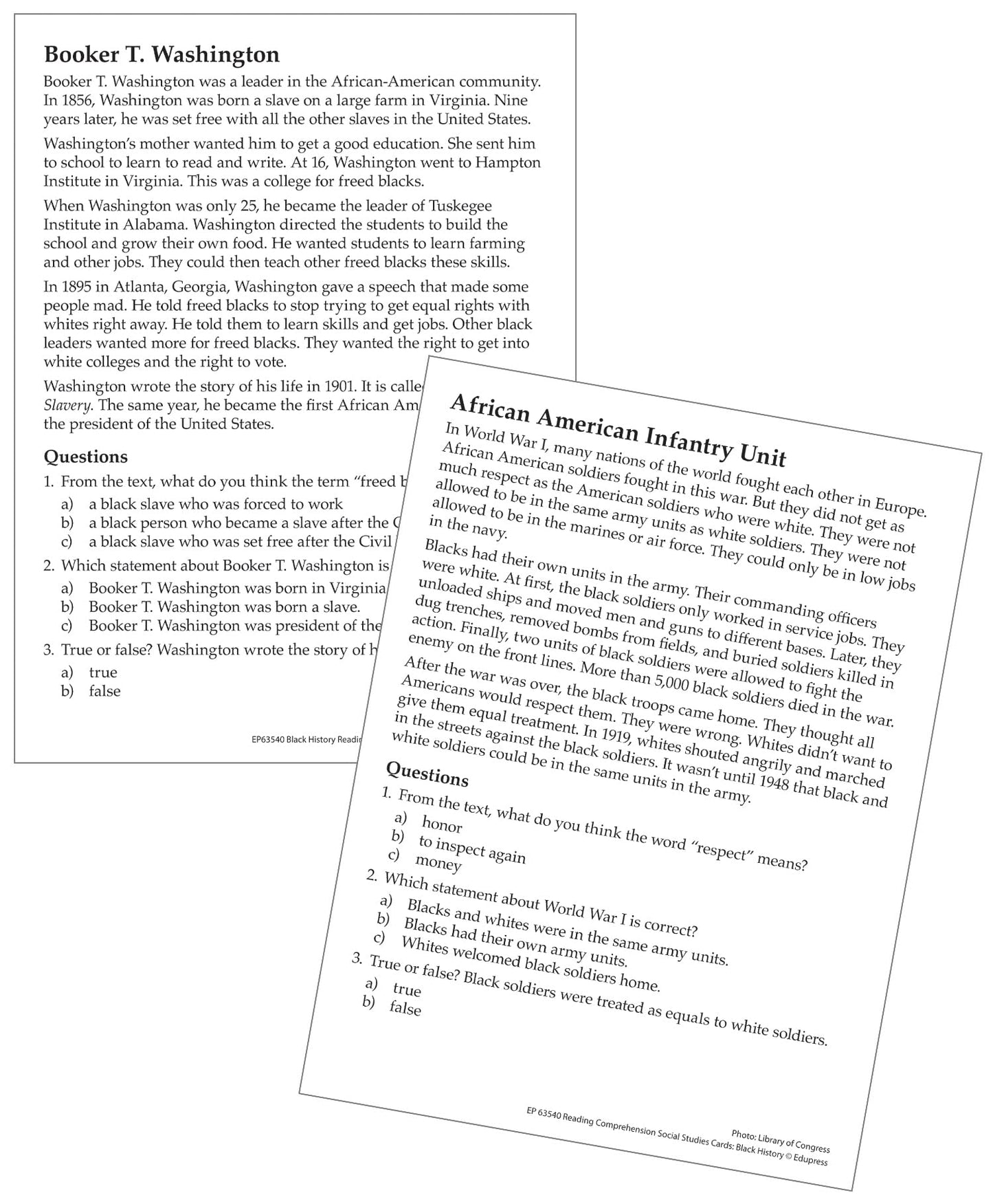 Edupress Reading Comprehension Social Studies Cards, Black History (EP63540) Medium