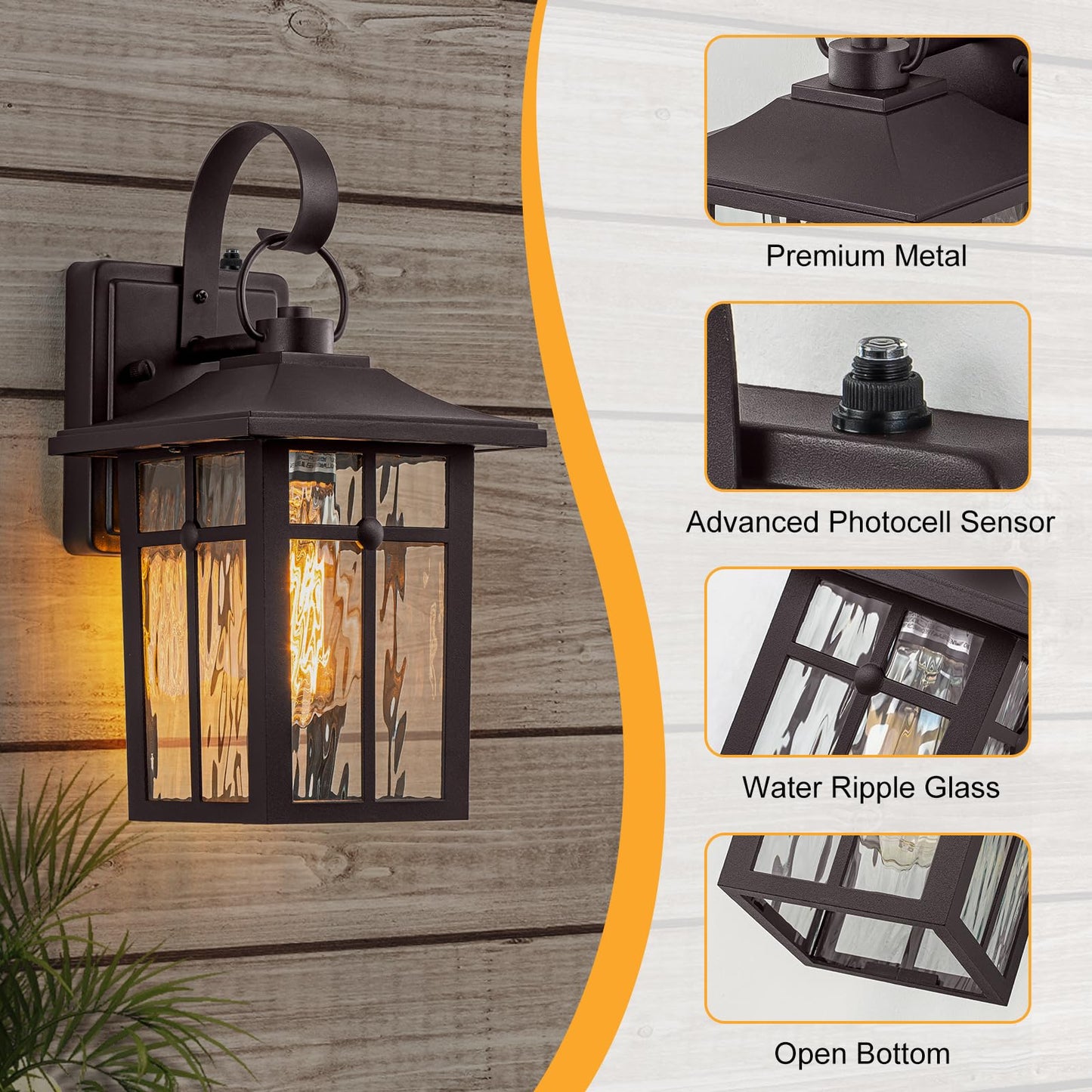 Lawyettle Outdoor Lighting, 2 Pack Oil Rubbed Bronze Aluminum Fixtures, Waterproof Ripple Glass, Model XG7003O-W1BR