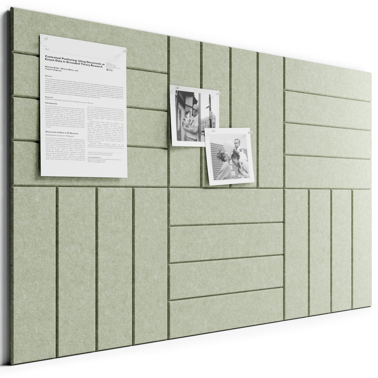Bumusty Large Cork Board Alternative-36 x 24" Felt Bulletin Board Tiles, with 30 Pushpins, 40 Adhesive Tabs, Bold-Stripe 6-Pack, Cork Boards for Office Push Pin Board Felt Board-Sage