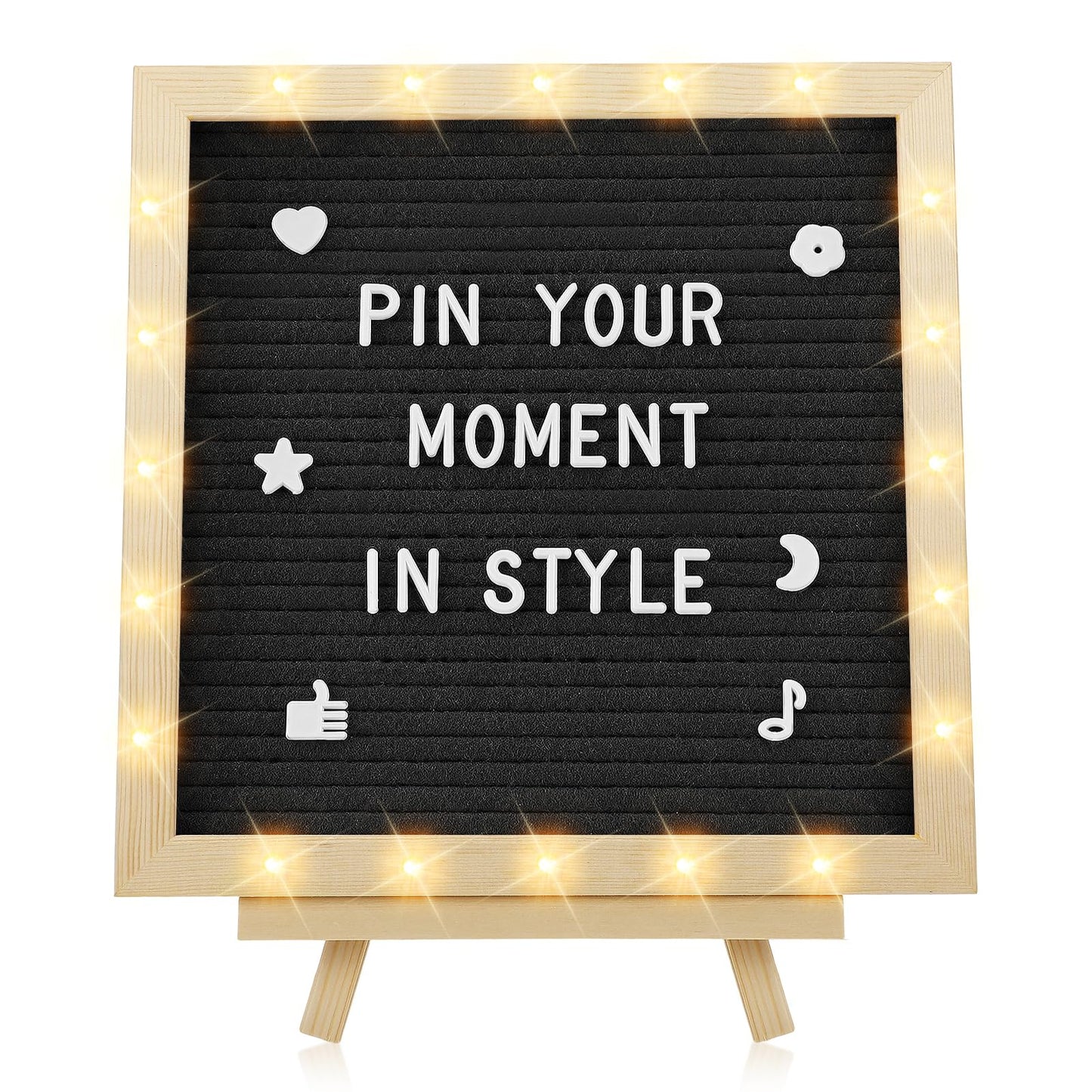 Felt Letter Board with LED Lights - 10 ×10" Custom Message Board with Changeable Letters & Stand, First Day of School Sign/Graduation/Pregnancy/Baby Announcement/Wedding/Classroom Decor, Black