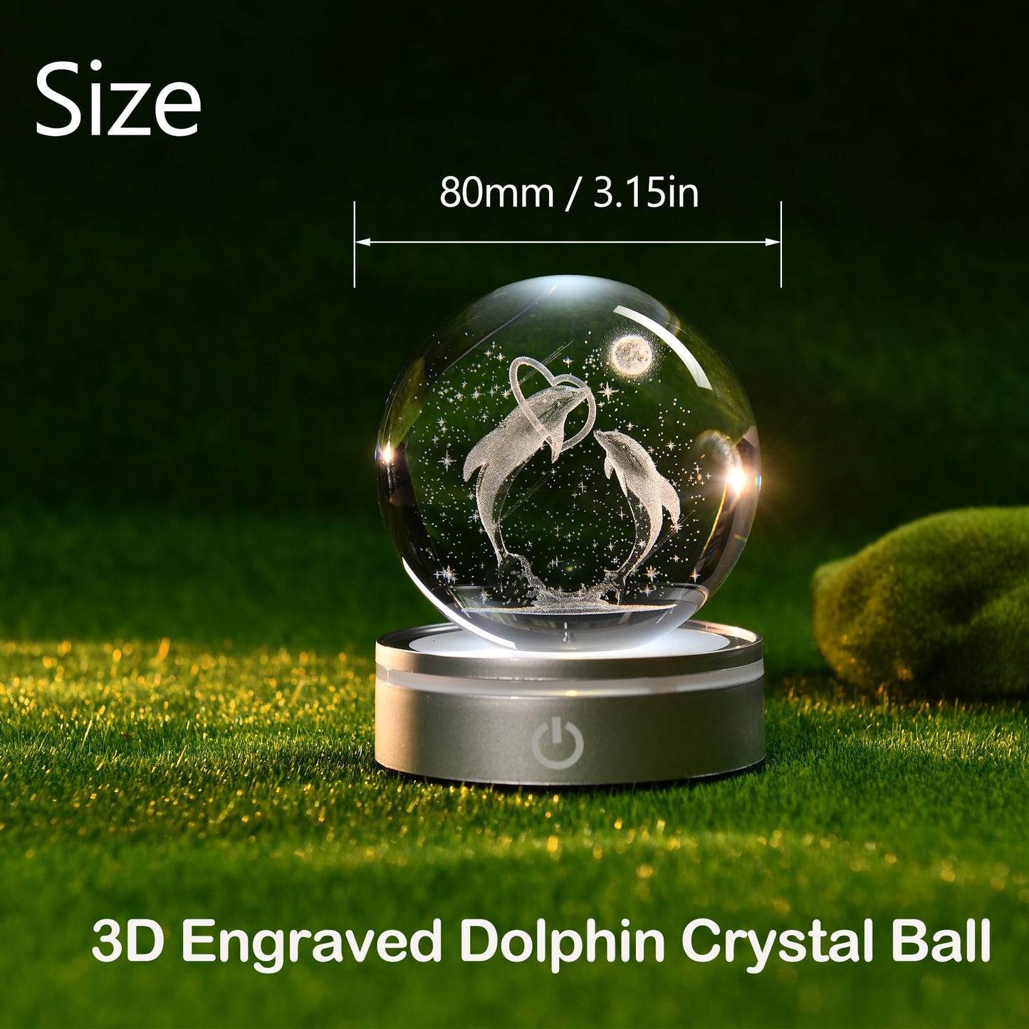 IFOLAINA 3D Dolphin Crystal Ball Night Lights Dolphin Lovers Gifts for Women Men Christmas Birthday Mothers Day Crystal Sphere Bedroom Decor