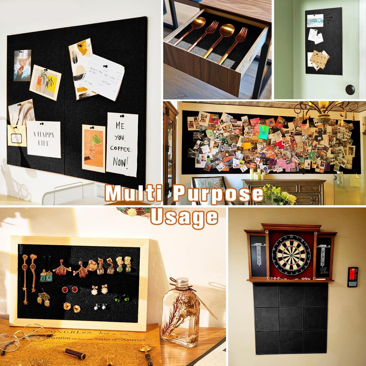 Cork Roll Black Linen Bulletin Board 48" x 12", 1/4" Thick Frameless Natural Corkboard Sheet for Walls Pictures Photo Vision Prayer, ZHIDIAN Roll of Cork for DIY Projects Home Office School