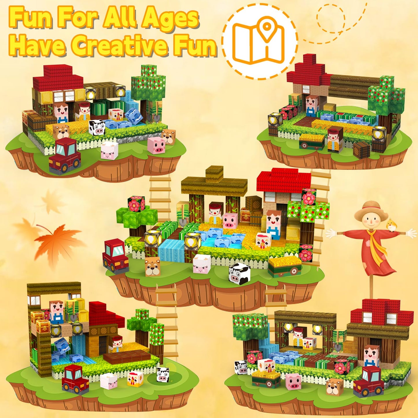 Gryxpox 200 PCS 0.8in Magnetic Blocks Set,Magnetic Building Blocks Cubes, Build Forest World Set,Stacking Magnets, STEM Sensory Toys for Ages 3+ Toddlers Kids Girl Boys Easter Birthday Gifts