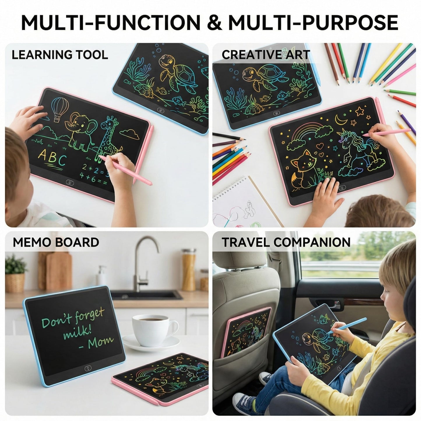 16 Inch LCD Writing Tablet for Kids 2 Pack, Large Drawing Board Doodle Pad, Colorful Screen Erasable Sketch Tablet, Travel Toys and Reusable Learning Gift for Boys Girls（Blue & Pink