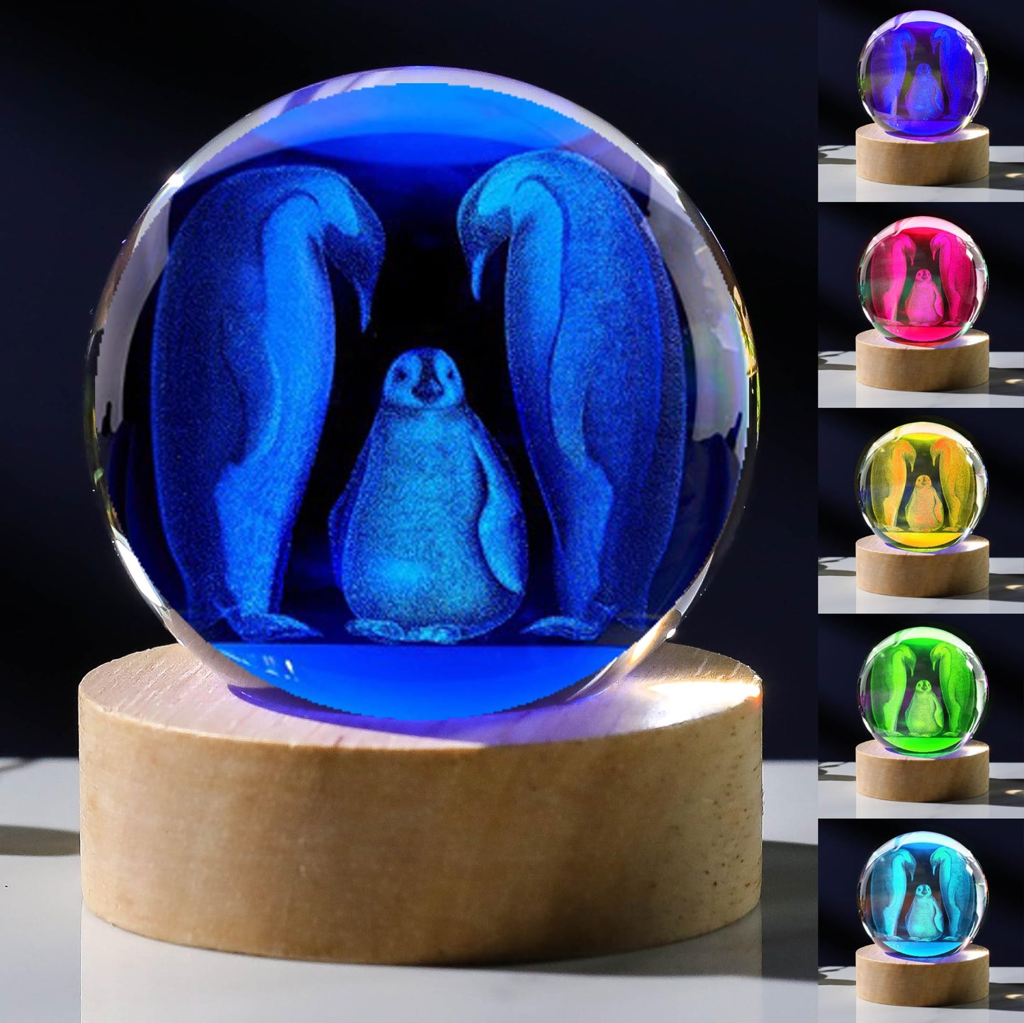 3D Penguin Gifts for Women - Crystals Ball 60mm - Glass Animals Figurine Penguin Decor Stuff for Anniversary, Birthday, Best Friend, Lovers Keepsake Paperweight