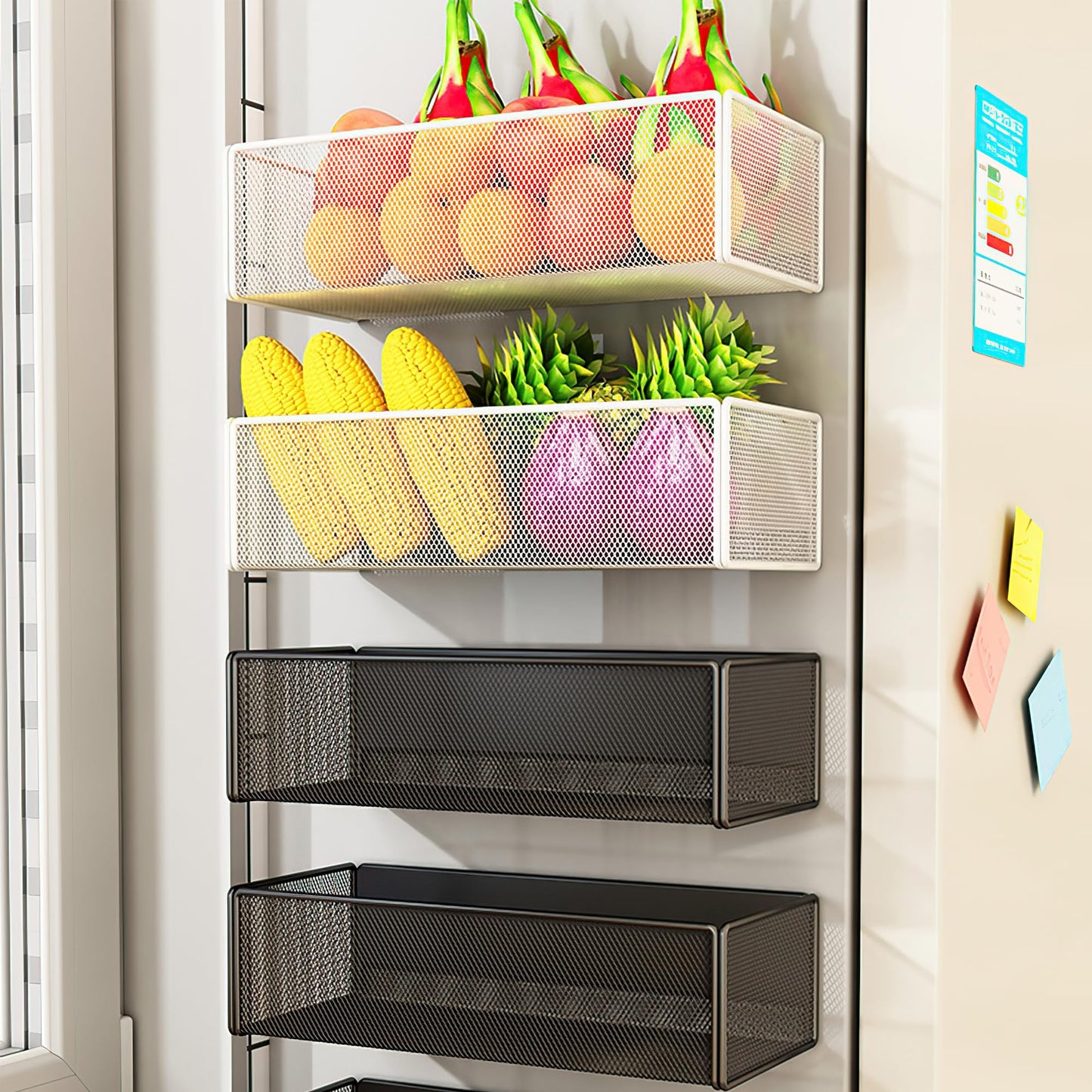 LIFEFAN Magnetic Basket Organizer Holder for Fridge Magnetic Storage Bin Box Containers for Refrigerator Whiteboard Classroom (Large, White)