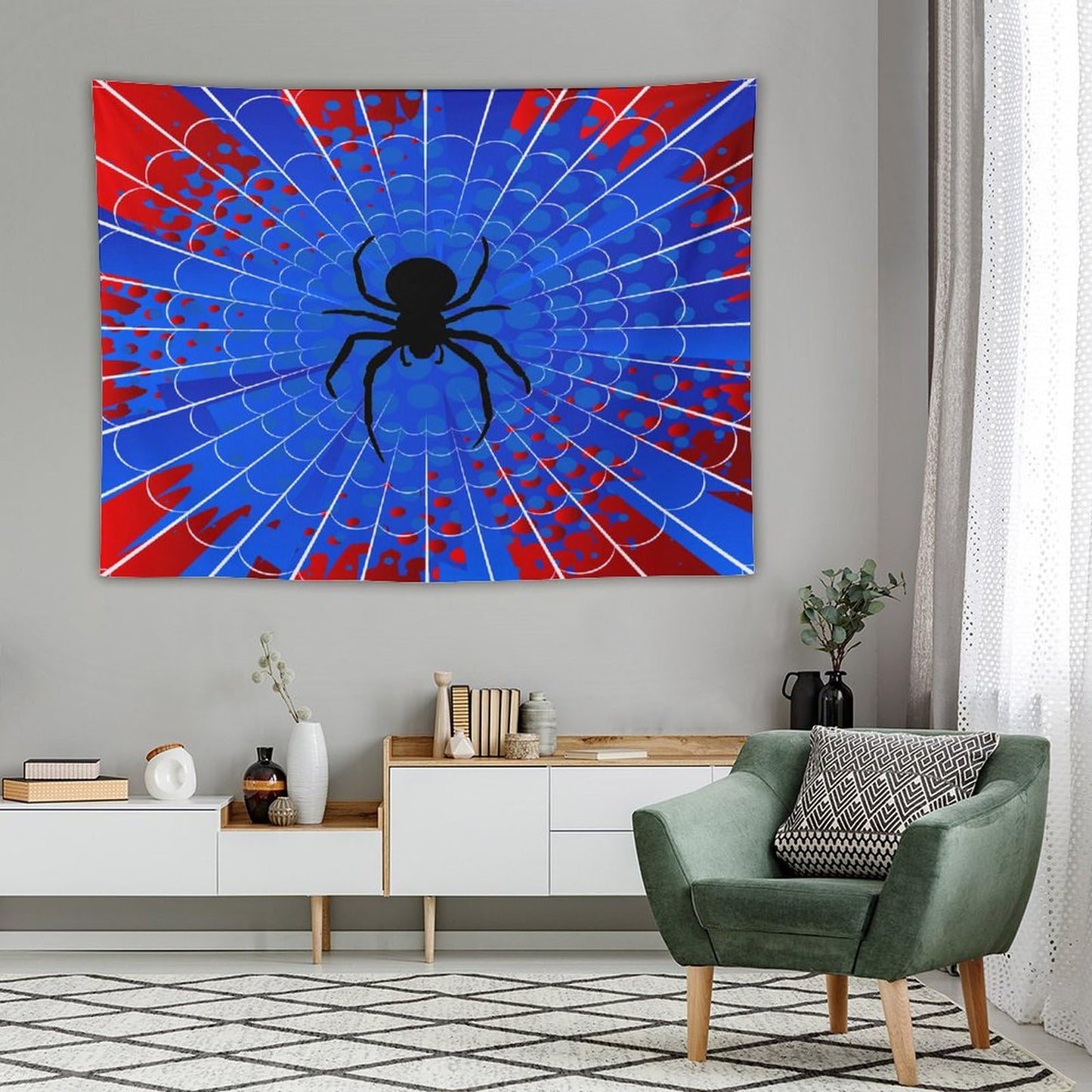 Spider Web Tapestry,Blue and Red Design Spider Web Tapestry for Boys Girls Teens,Modern Art Print Tapestry Wall Hanging Home Décor for Game Room Play Room Bedroom Living Room 80" x 60"