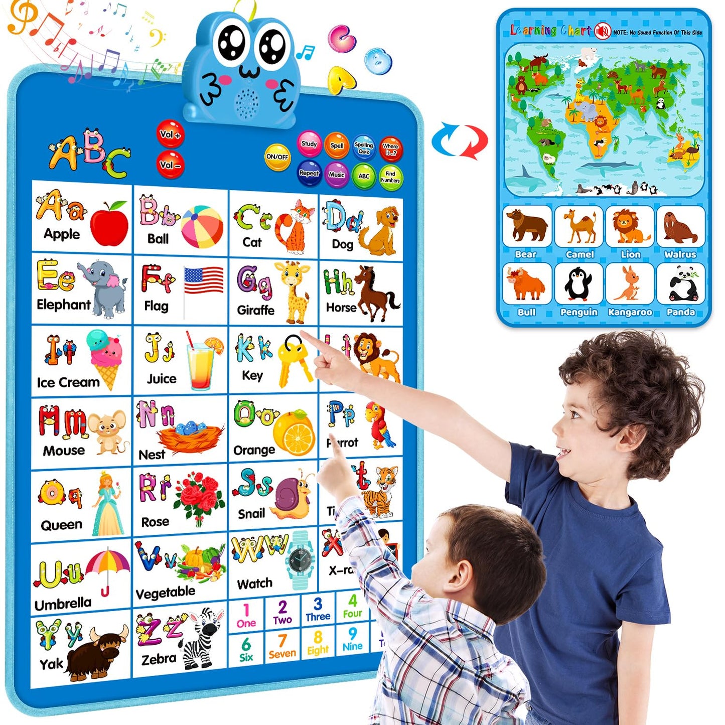 Educational Alphabet Wall Chart: Learning Poster with Music ABCs 123s Talking Games - Interactive Activity Toy Birthday Gift for Toddlers Preschool Kids Ages 3 4 5 Years Old Classroom Room Decor(Blue)