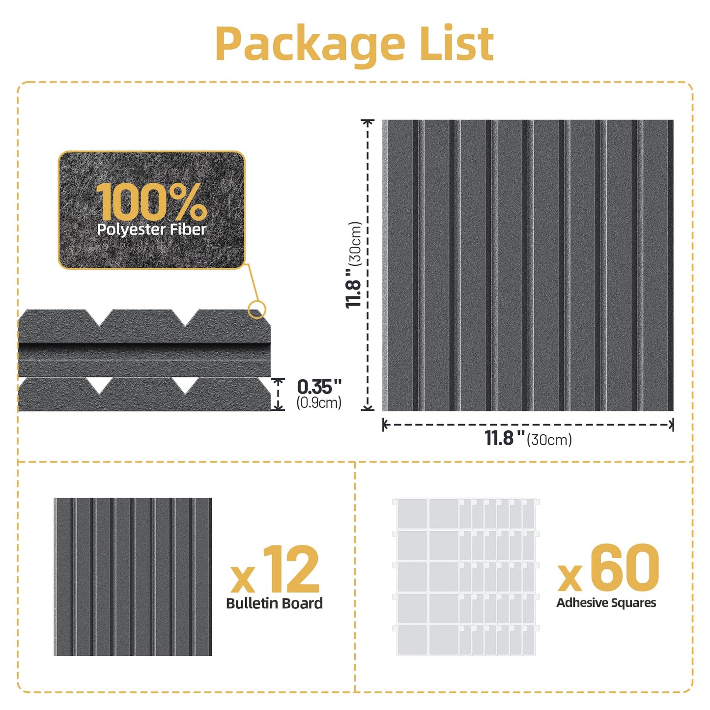 Large Cork Board for Wall 36" x 48" Black Bulletin Board with Safe Removable Adhesive Squares for Pictures Photos, Alternative CorkBoard Felt Pin Boards Tiles for Office Classroom Wall Decor-12 Pack