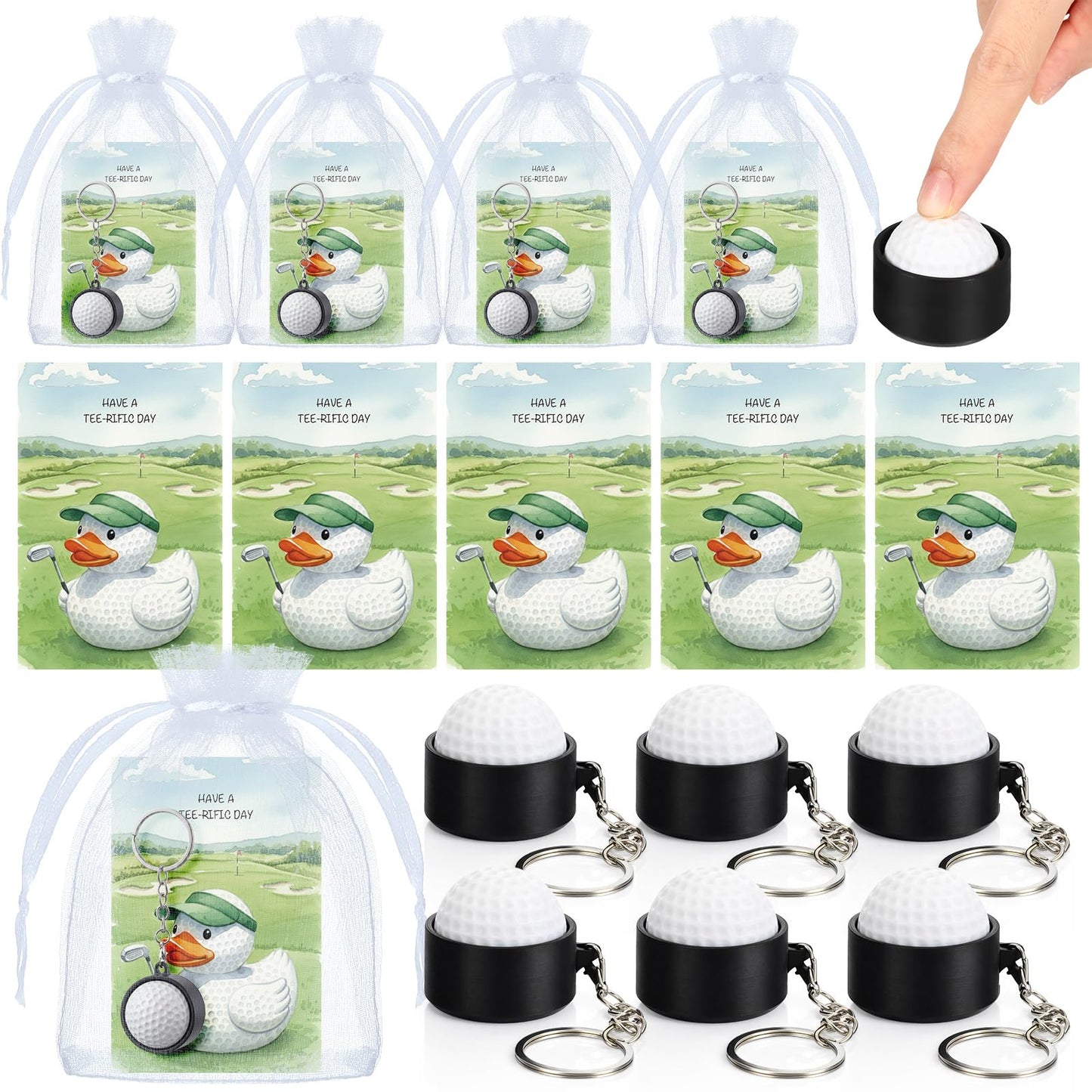 Junkin 12 Set Golf Party Favors 3D Golf Clicker Fidget Keychain with Motivational Cards, Stress Relief Keychain Gifts for Men, Fathers Day Dad Gift, Team Player Gift, Graduation Gifts