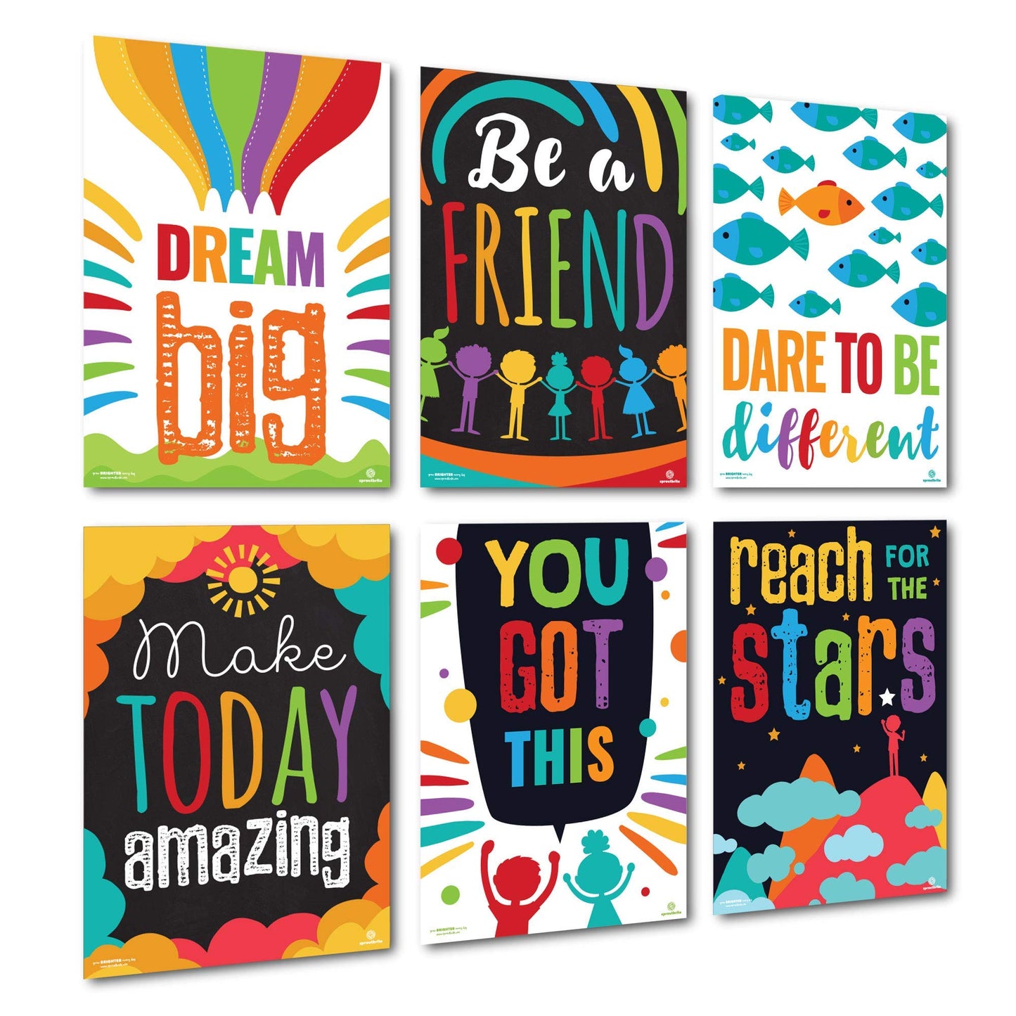 Sproutbrite 6 Educational Posters & Charts 12” x 16” Motivational Posters for Students - Bulletin Board and Wall Decor for Pre, Elementary and Middle School - Inspires Confidence and Positive Self-Belief