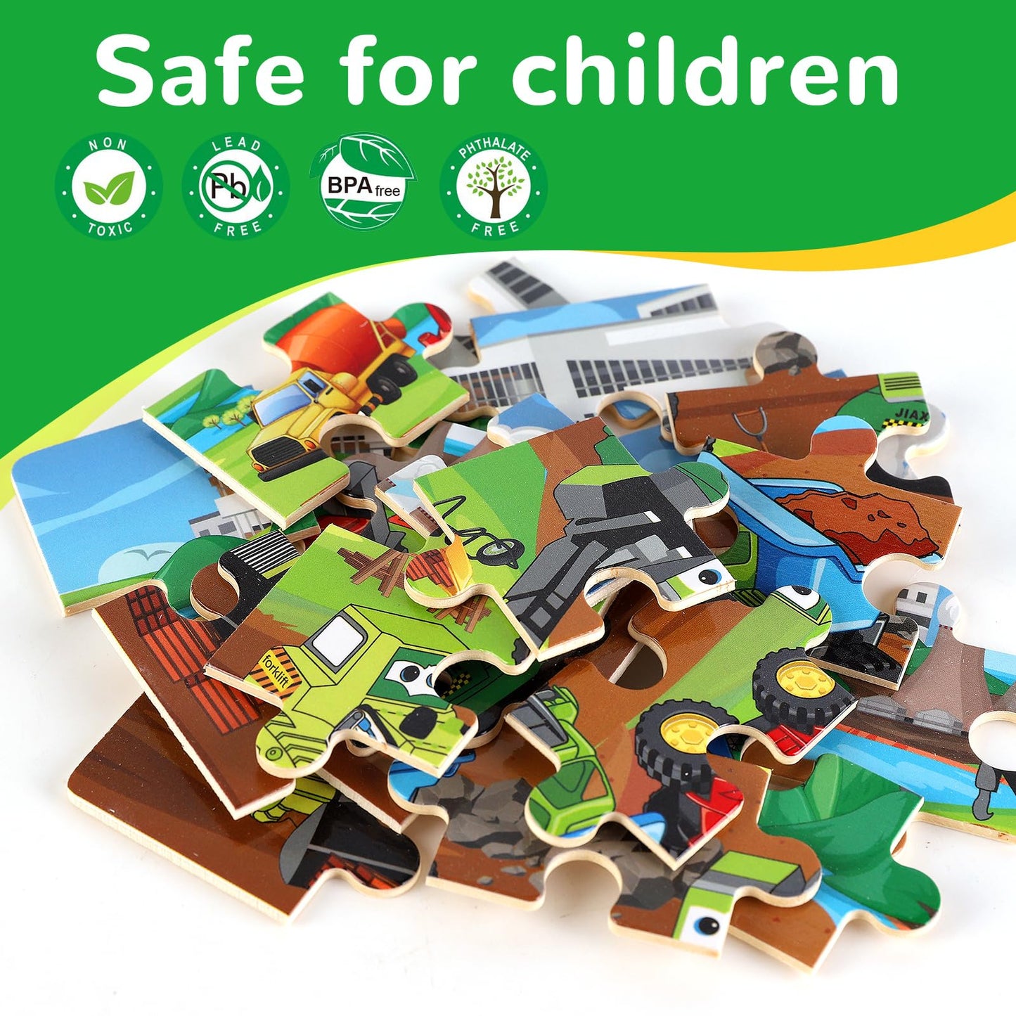 Wooden Educational Jigsaw Puzzles for Preschool Kids Ages 3-5, 4-Pack with 20 Pieces Transportation Wood Puzzles Set, Toddler Brain Teaser Toys, Preschool Gifts for Boys Girls Ages 3 4 5 6