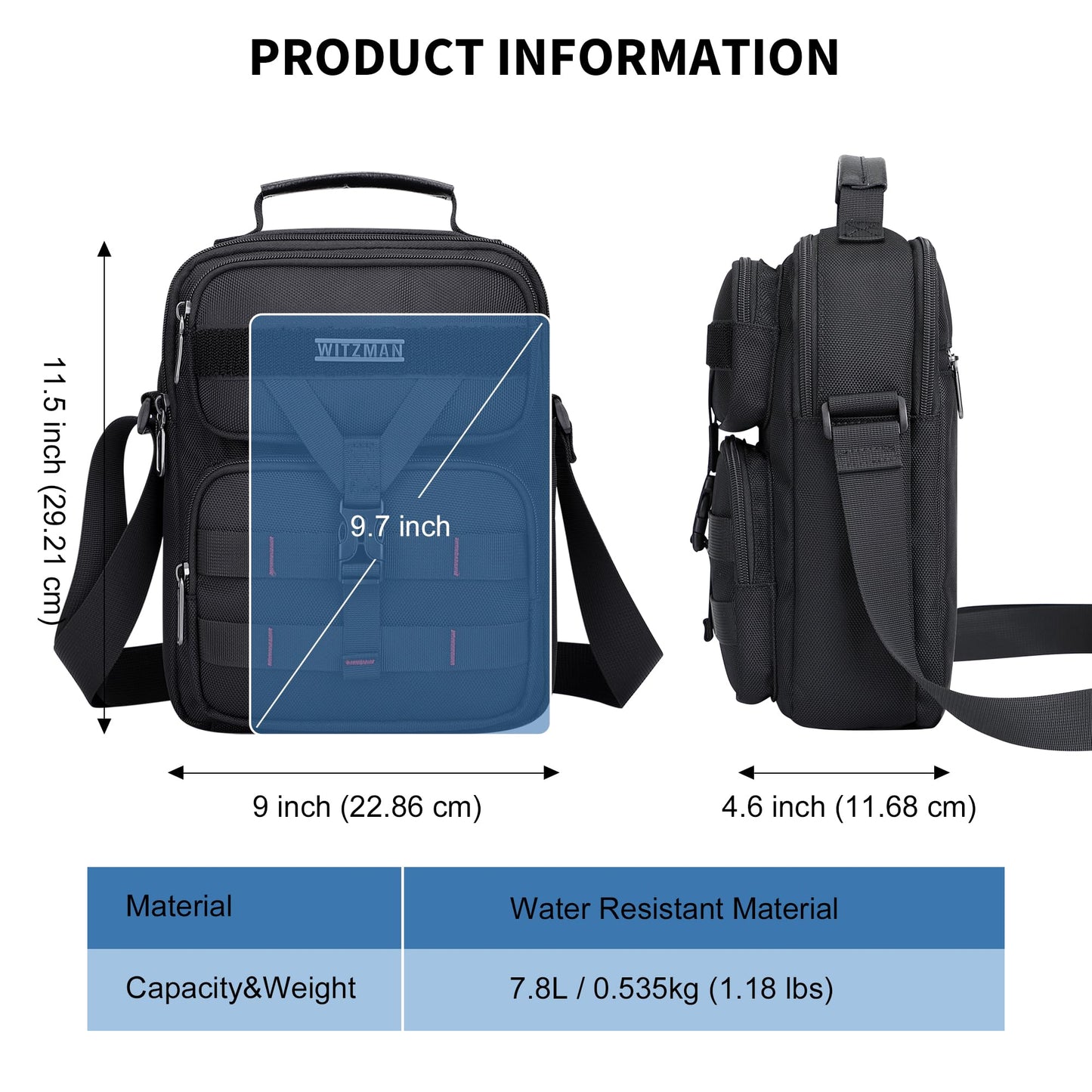 WITZMAN Crossbody Bag for Men Travel Small Shoulder Bags Lightweight Man Purse Messenger Bag for Casual Daliy Work Traveling（B707 Black）