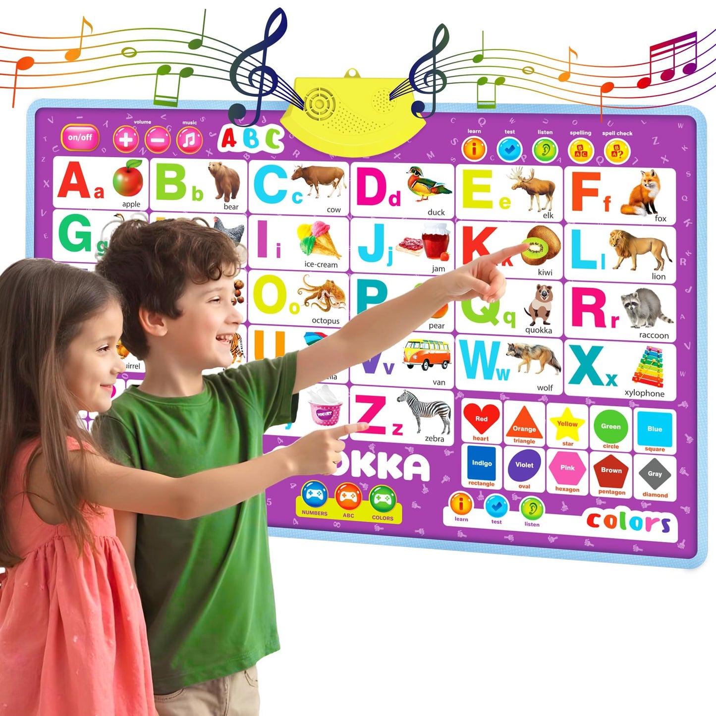 QUOKKA Alphabet Poster Educational Toy for 3-4 Year Old – ABC Learning Wall Chart for Toddlers – Interactive Speech Therapy Game for Kids 5-6-7 yo – Talking for Girl & Boy