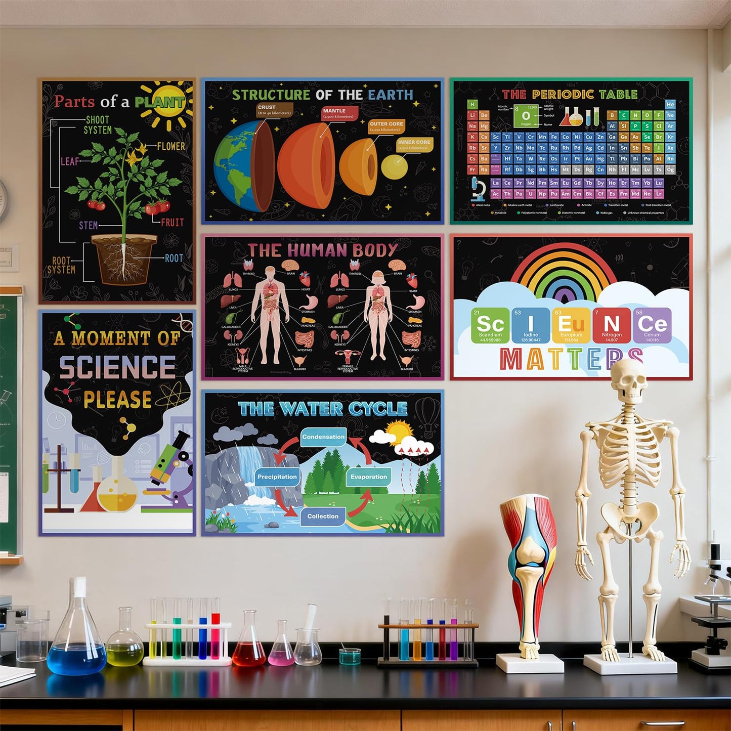 SEOIFUNG 12 PCS Science Classroom Posters Set (11x17, Laminated) - Inspirational Science Biology Learning Charts for School Hallways Bulletin Board Wall Decor, Scientific Method, Periodic Table