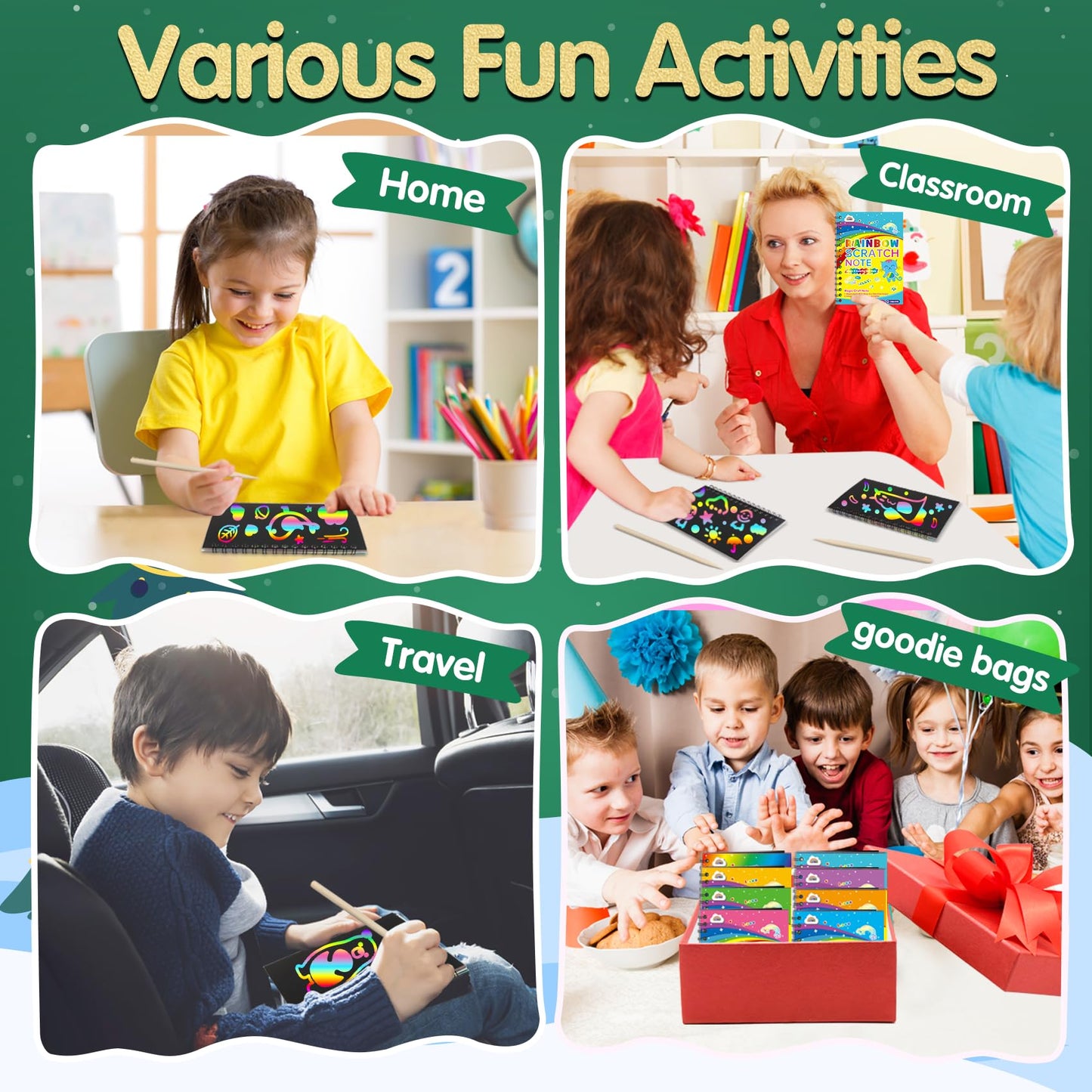 ZMLM 24 Pack Rainbow Scratch Art Party Favors for Kids 4-8 - Mess-Free Birthday Goodie Bags Stuffers, Classroom Prizes Grades 1–3 Creative Paper Notebooks for Pre-K Kindergarten Gifts