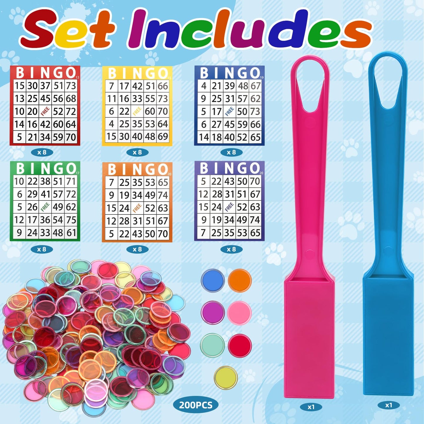 Coopay Magnetic Bingo Wand Chip and Game Card Set - 2 Pack Magnetic Wands, 200 Colorful Metal Chips, 48 Bingo Paper Cards for Kids Classroom Science Learning Counting Family Game Night Educational