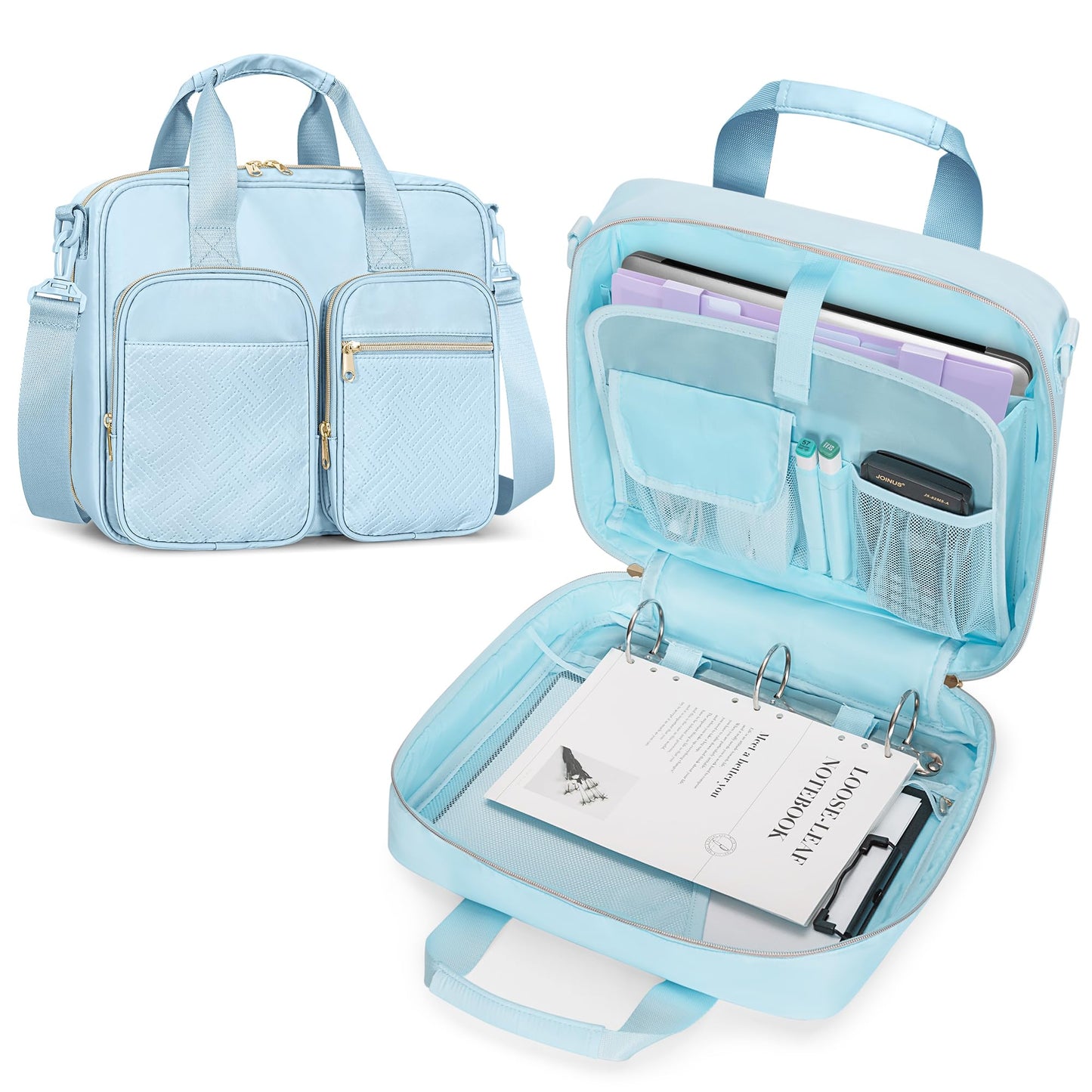 Prokva 3 Ring Zipper Binder, 2 Inch Ring Binder Organizer Bag with Shoulder Strap Fits 13 Inch Laptop and 500 Sheets, Blue(Empty Bag Only)