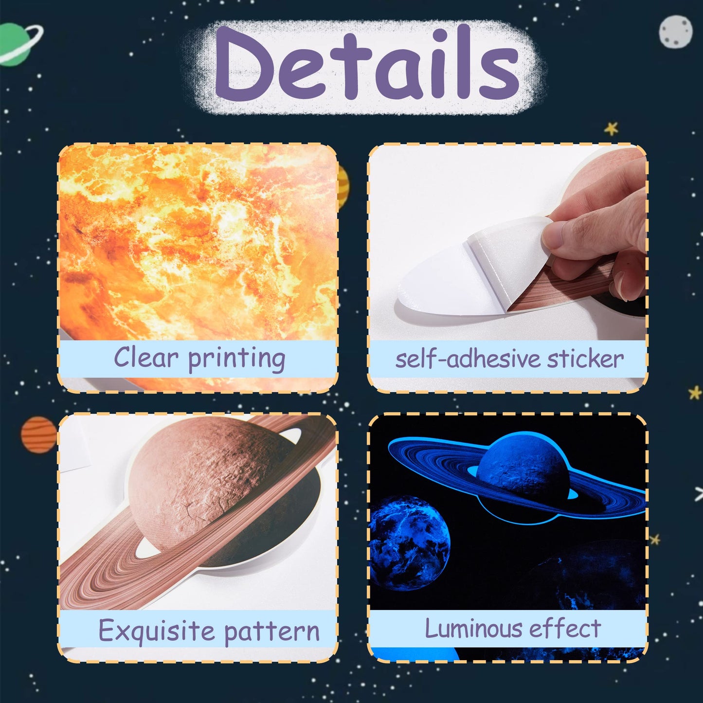 Glow in The Dark Stars Solar System Wall Stickers, Sun and 8 Major Planets Wall Decals for Bedroom, Baby Nursery Decoration for Ceiling (Blue)