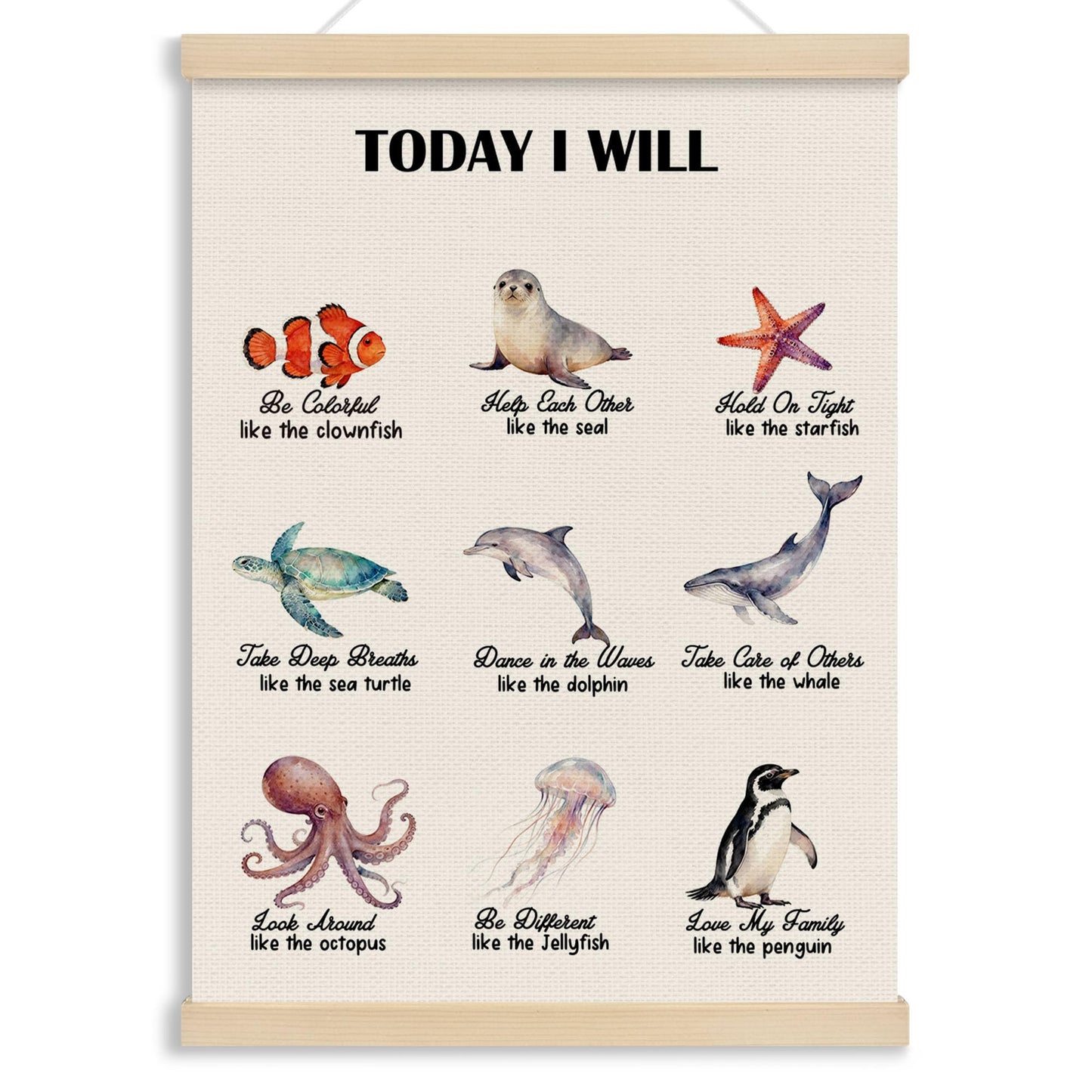 MOTERMATE Ocean Nursery Poster Hanger Frame, Nautical Coastal Beach Marine Biology Wall Hanging Decor Art Framed for Classroom Kids Room Bedroom Playroom, Affirmation Wall Poster Prints, 12x16 Inch