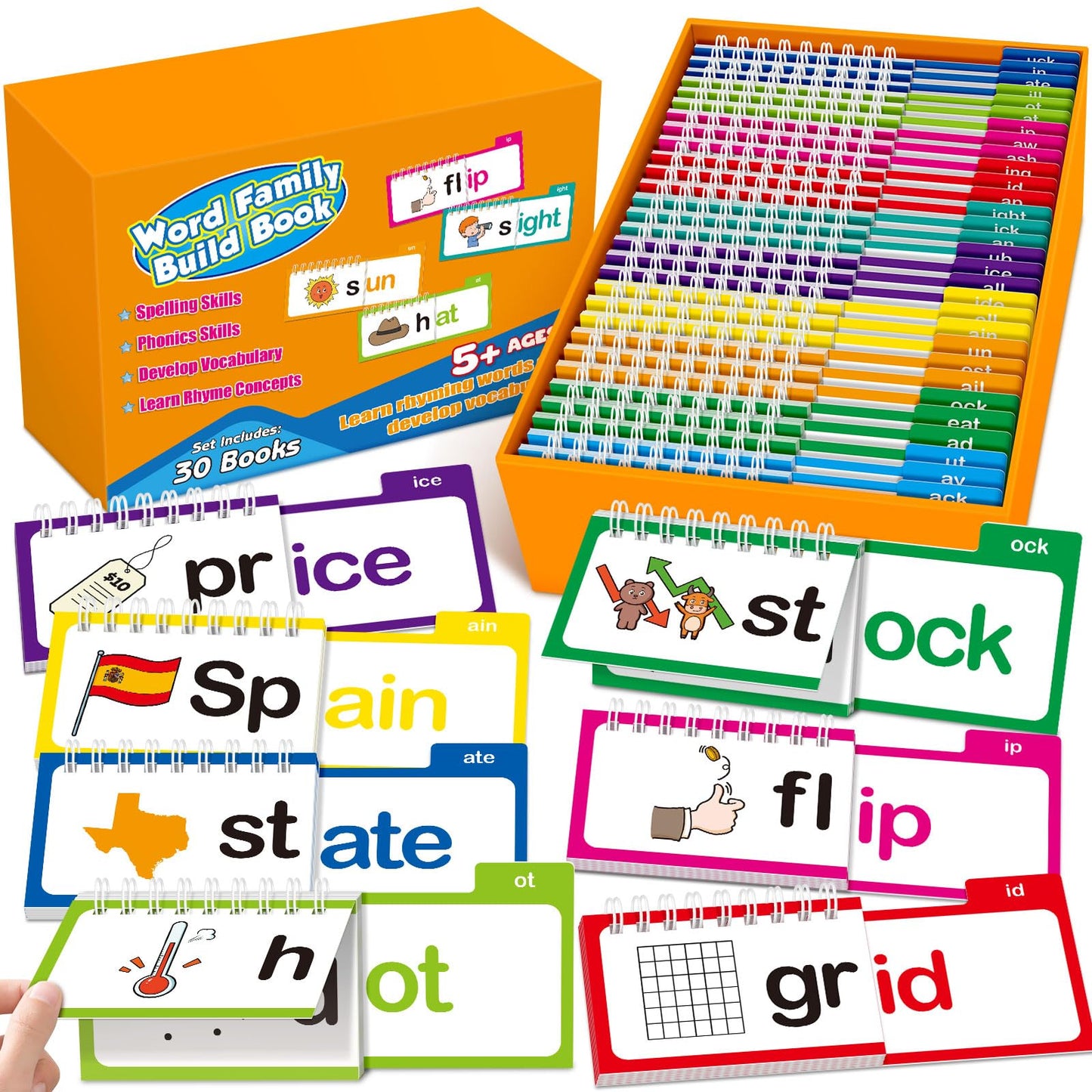 Zazopup 30 Read and Rhyme Flip Books,Word Family Build Book,Learn to Read Phonics Flash Cards,Sight Words Flash Cards Kindergarten Classroom Homeschool Learning Book,Phonics Flashcards,Reading Games