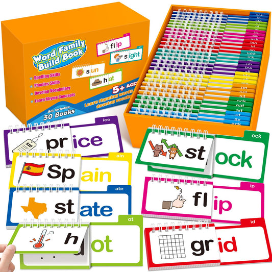Zazopup 30 Read and Rhyme Flip Books,Word Family Build Book,Learn to Read Phonics Flash Cards,Sight Words Flash Cards Kindergarten Classroom Homeschool Learning Book,Phonics Flashcards,Reading Games