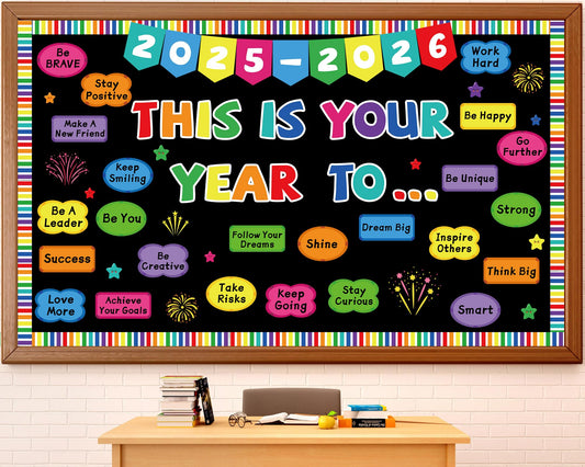 New Year Bulletin Board Set This is Your Year to 2025-2026 Bulletin Board Decorations Inspirational Motivational Paper Cutouts Welcome Back to School Party Classroom Wall Door Decor Supplies