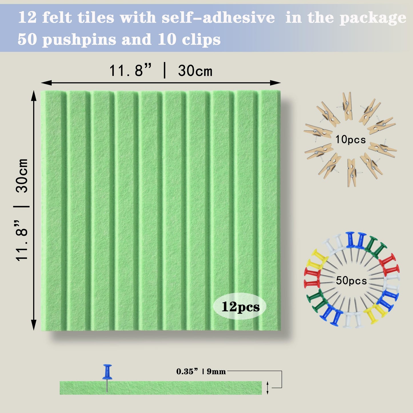 YOUDEFUL Large Cork Board Alternative-12 Pcs Self-Adhesive Felt Bulletin Board Tiles, Felt Pin Board Cork Board Tiles for Home Office Wall Decor, Tack Board 47"x35" (Green