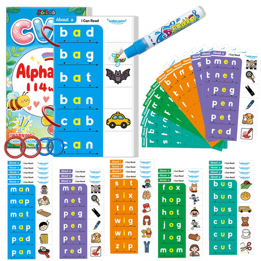 CVC Words Water Painting Phonics Flash Cards - JoiLab Draw-and-read Reusable Montessori Learning Toys - Sight Word Educational Activities Water Coloring Book for Toddlers Kindergarten for Kid Ages 3-6