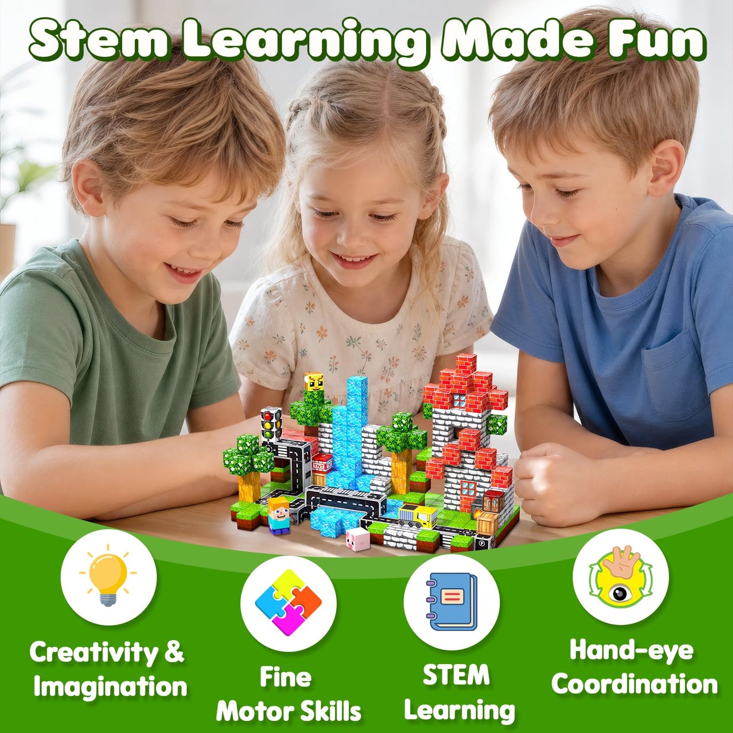 100PCS Magnetic Blocks, Magnetic Building Cube Set for Kids Ages 3+, Constructions STEM Stacking Tiles Toy Building Birthday Gifts for Boys Girls