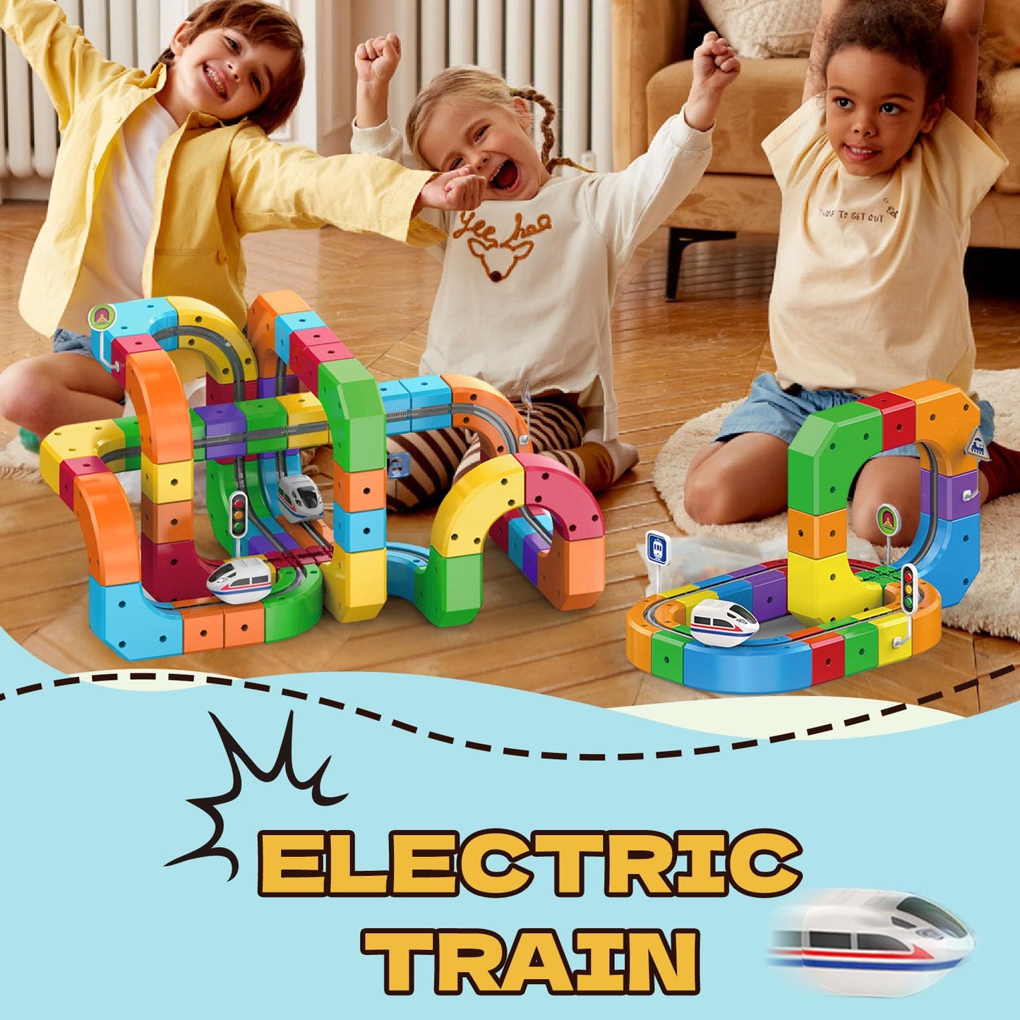 Electric Train Track Sets,DIY Race Car Track,Building Toy Train Track，Magic Cars Sets,Gravity Defying 3D Embedded Layouts & Motorized Car,for 3-8 Years Old Toddler Boys and Girls Birthday (81PCS)